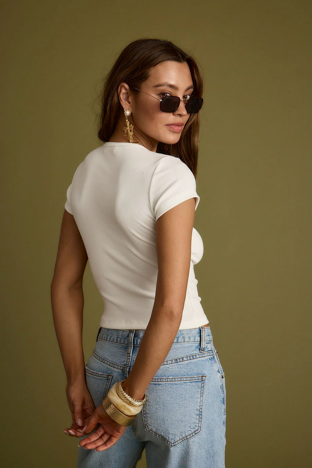Abby White Ribbed Crew Neck Tee - Image 7