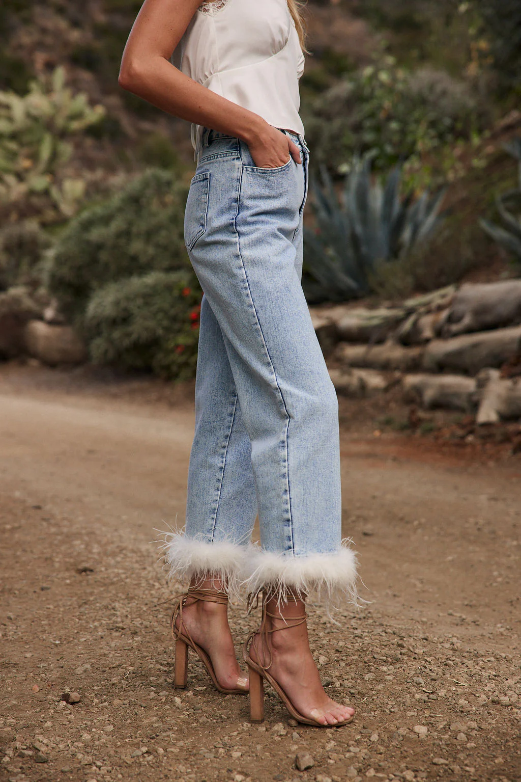 Addison Faux Feather Trim Jeans - Image 4
