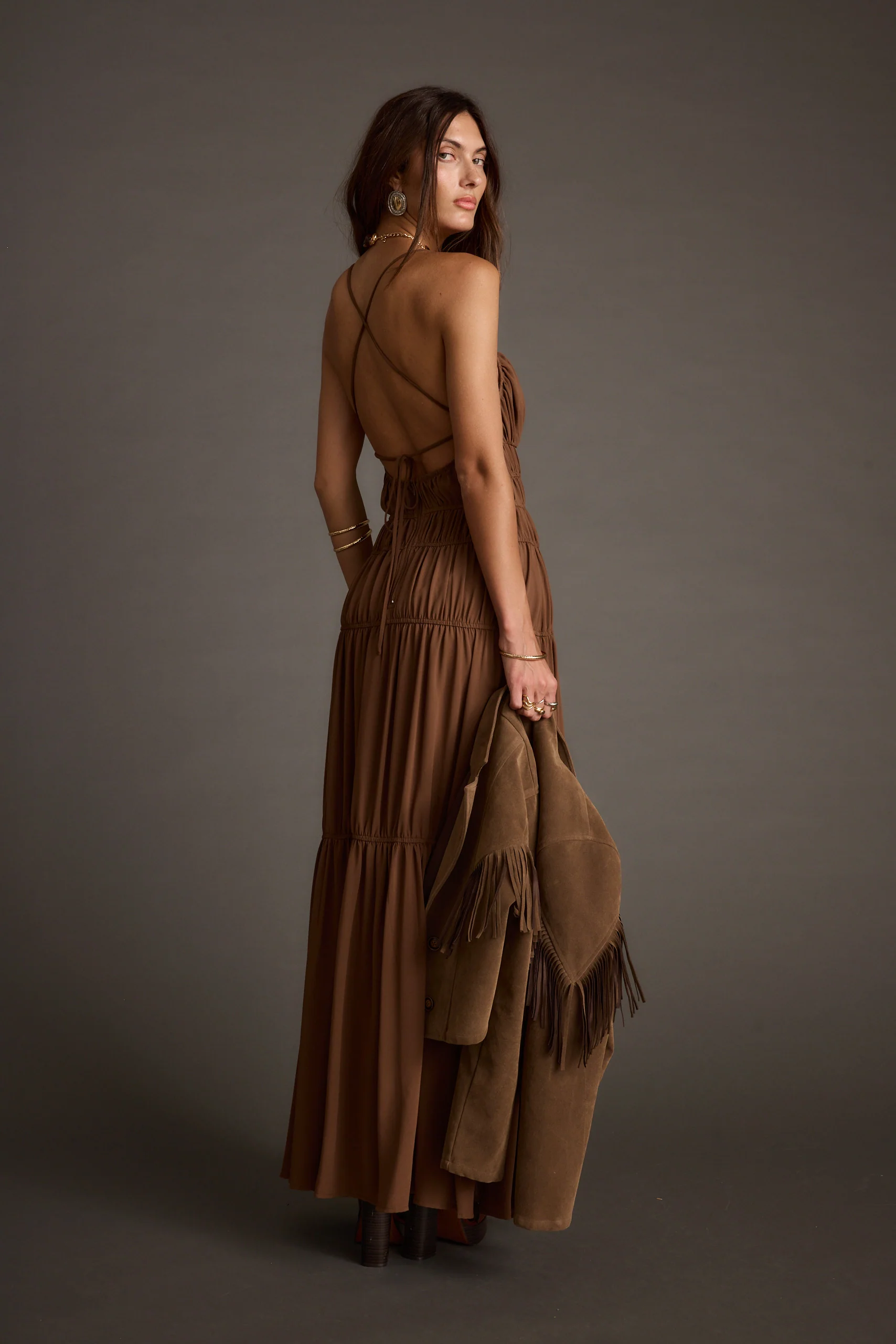 Adelina Mocha Maxi Dress - Image 2