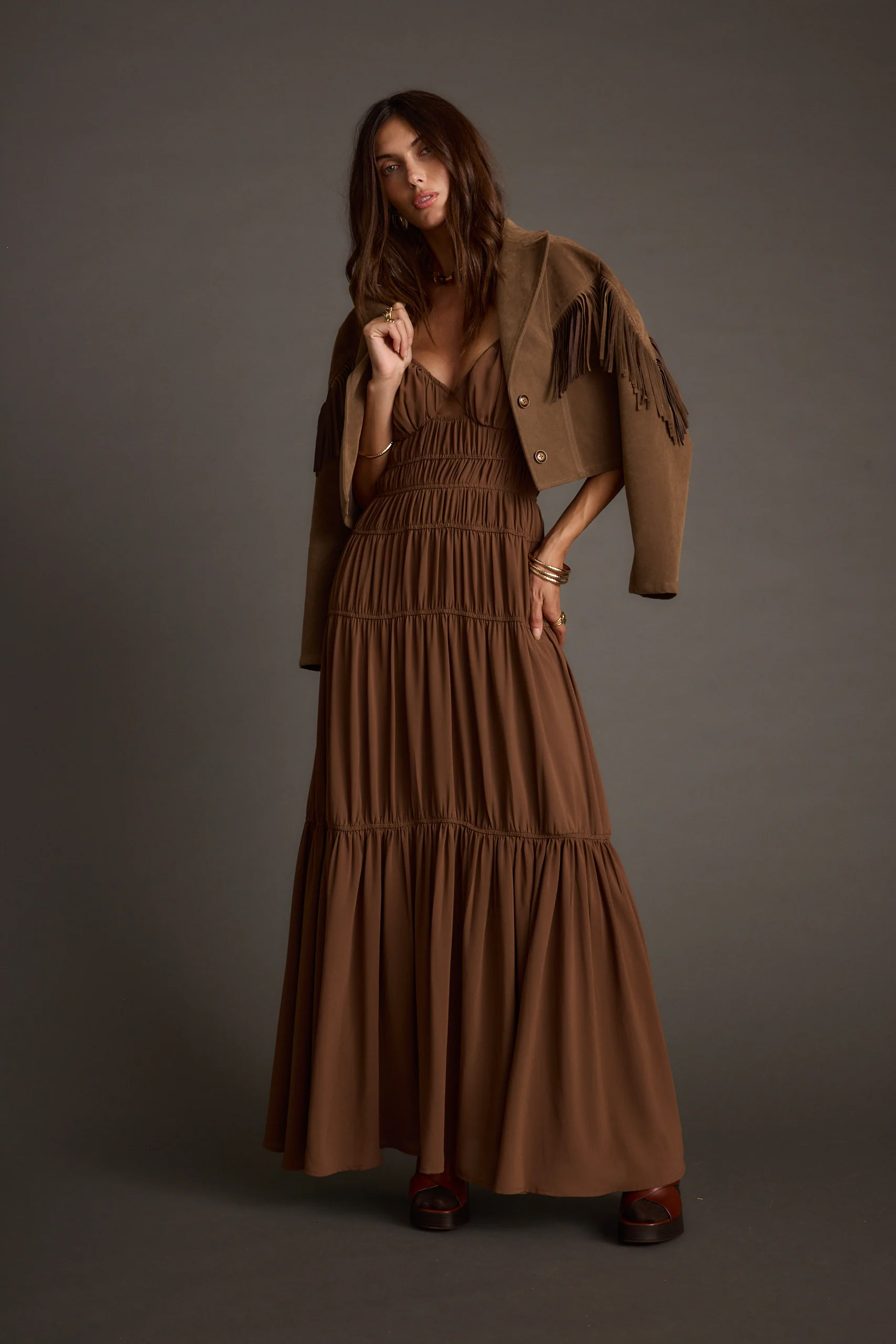 Adelina Mocha Maxi Dress - Image 5