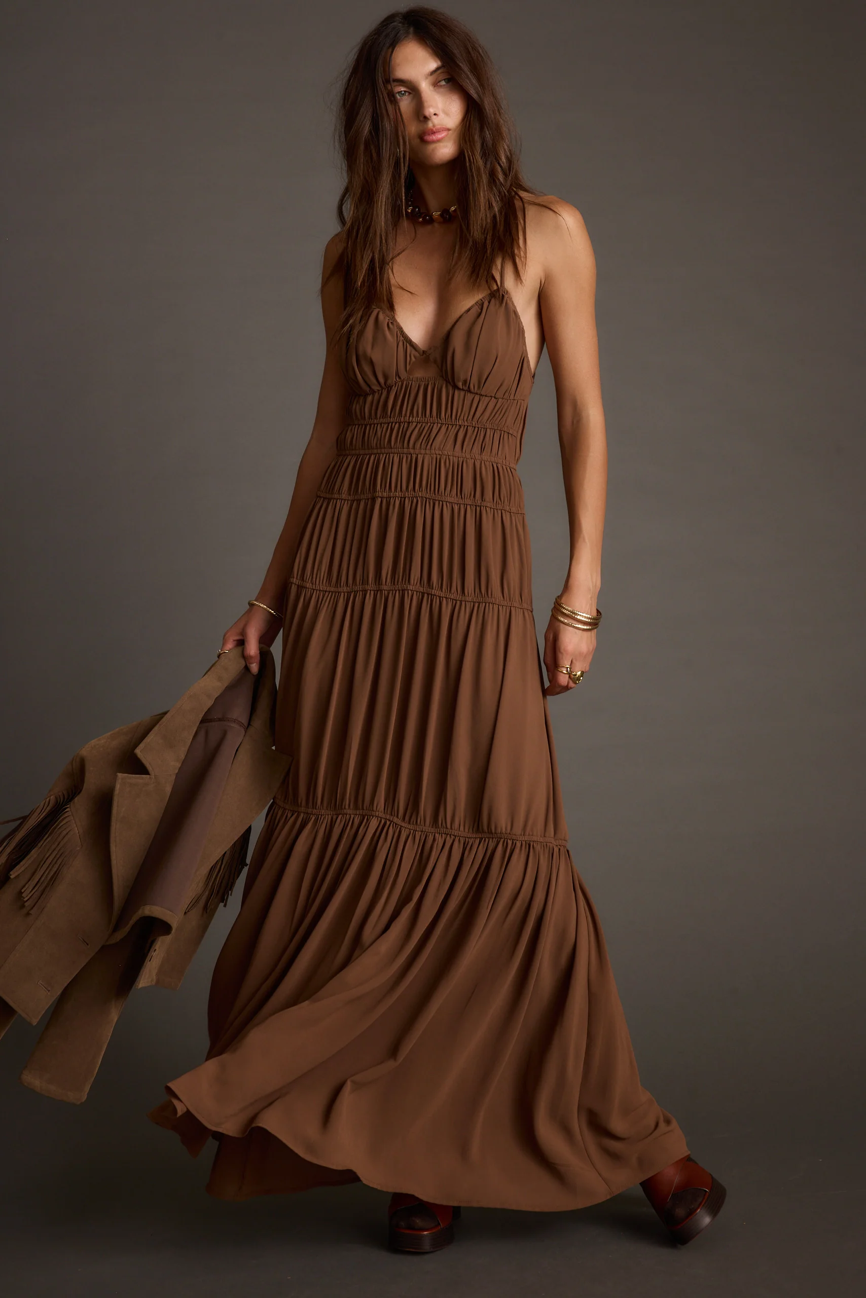 Adelina Mocha Maxi Dress - Image 6