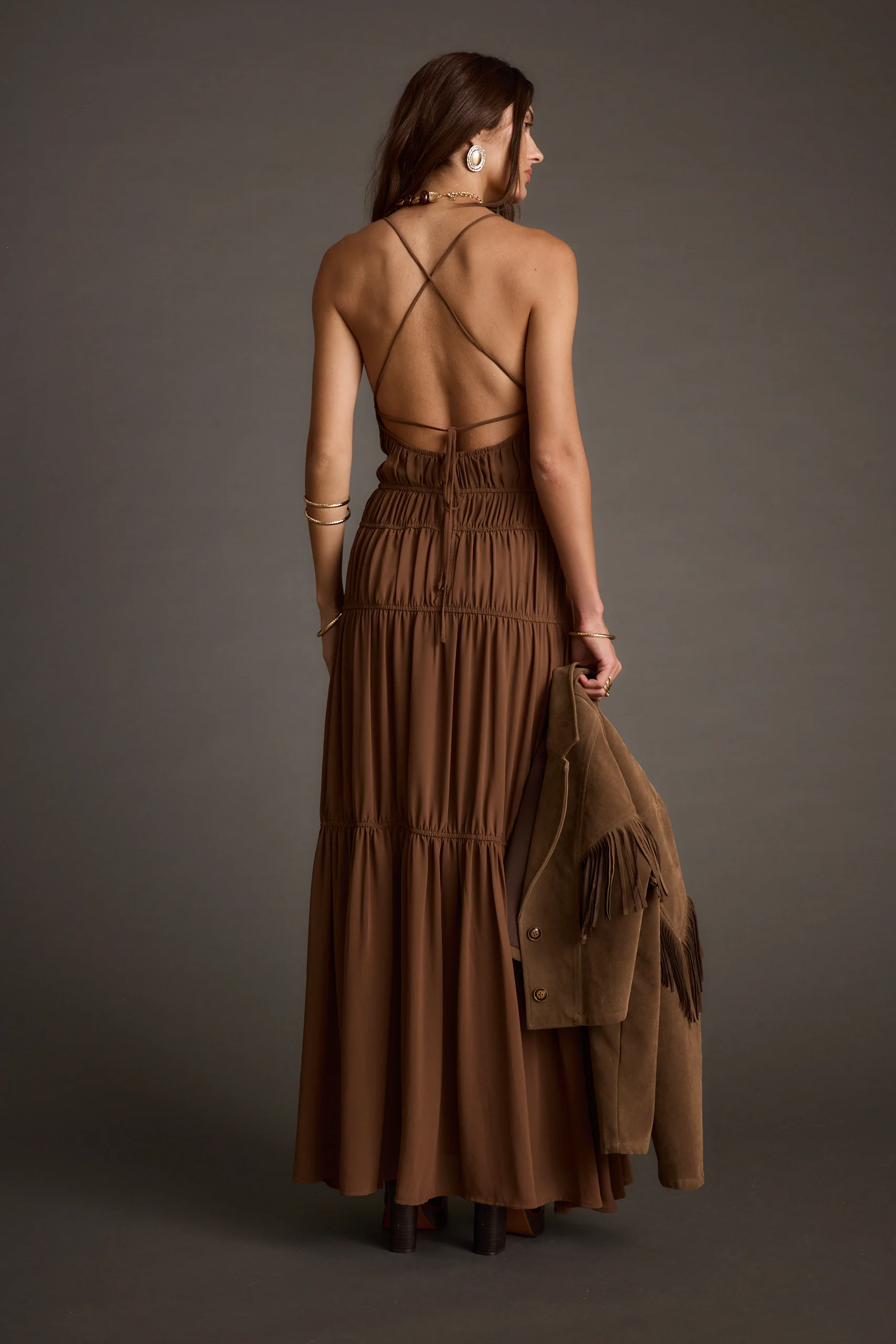 Adelina Mocha Maxi Dress - Image 8