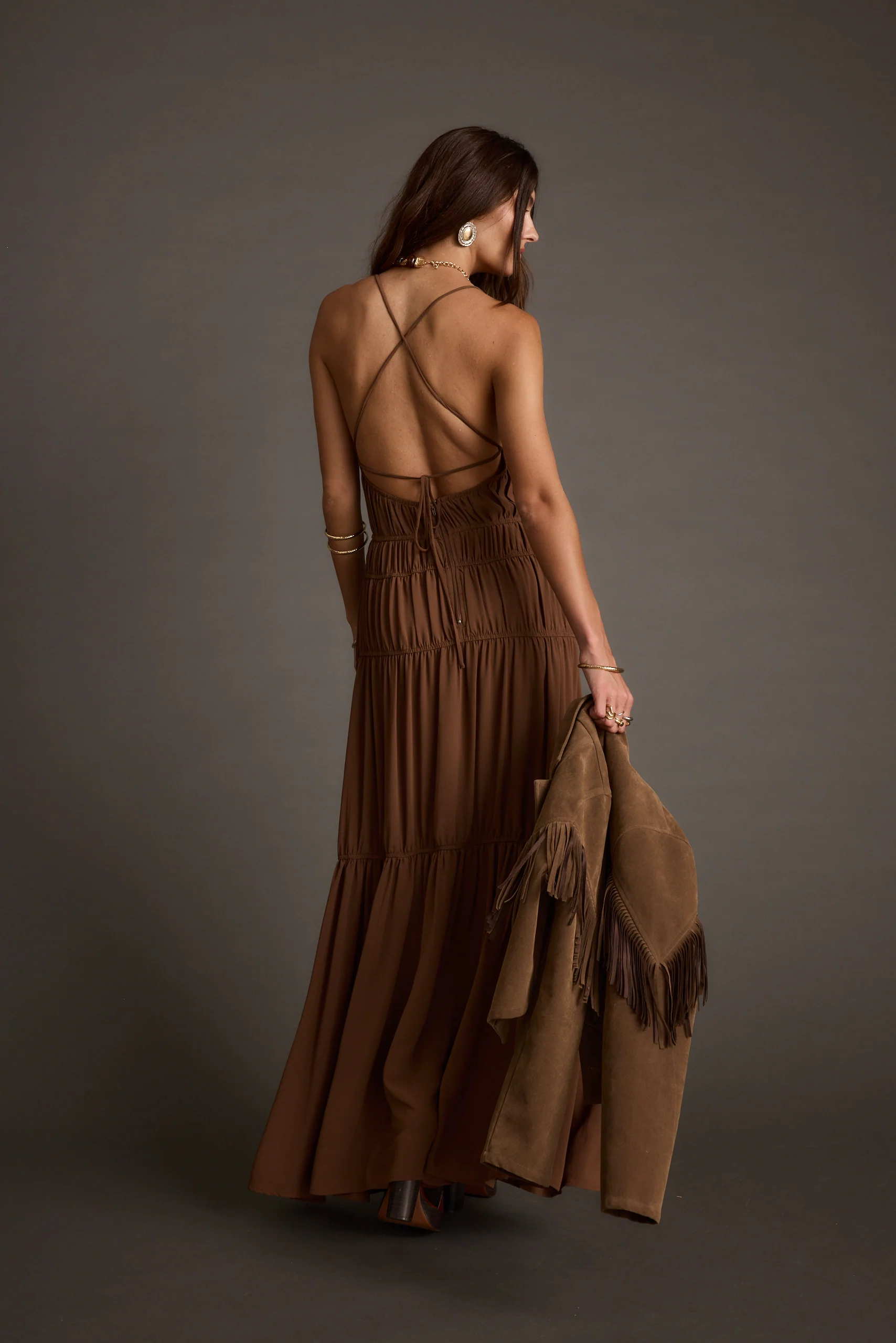 Adelina Mocha Maxi Dress - Image 9