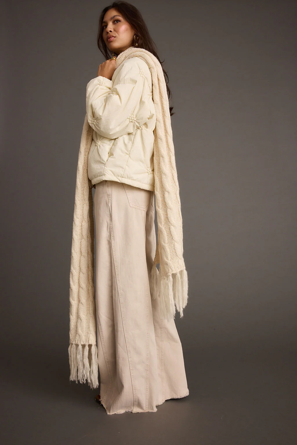 Alaska Cream Cable Knit Long Scarf - Image 5