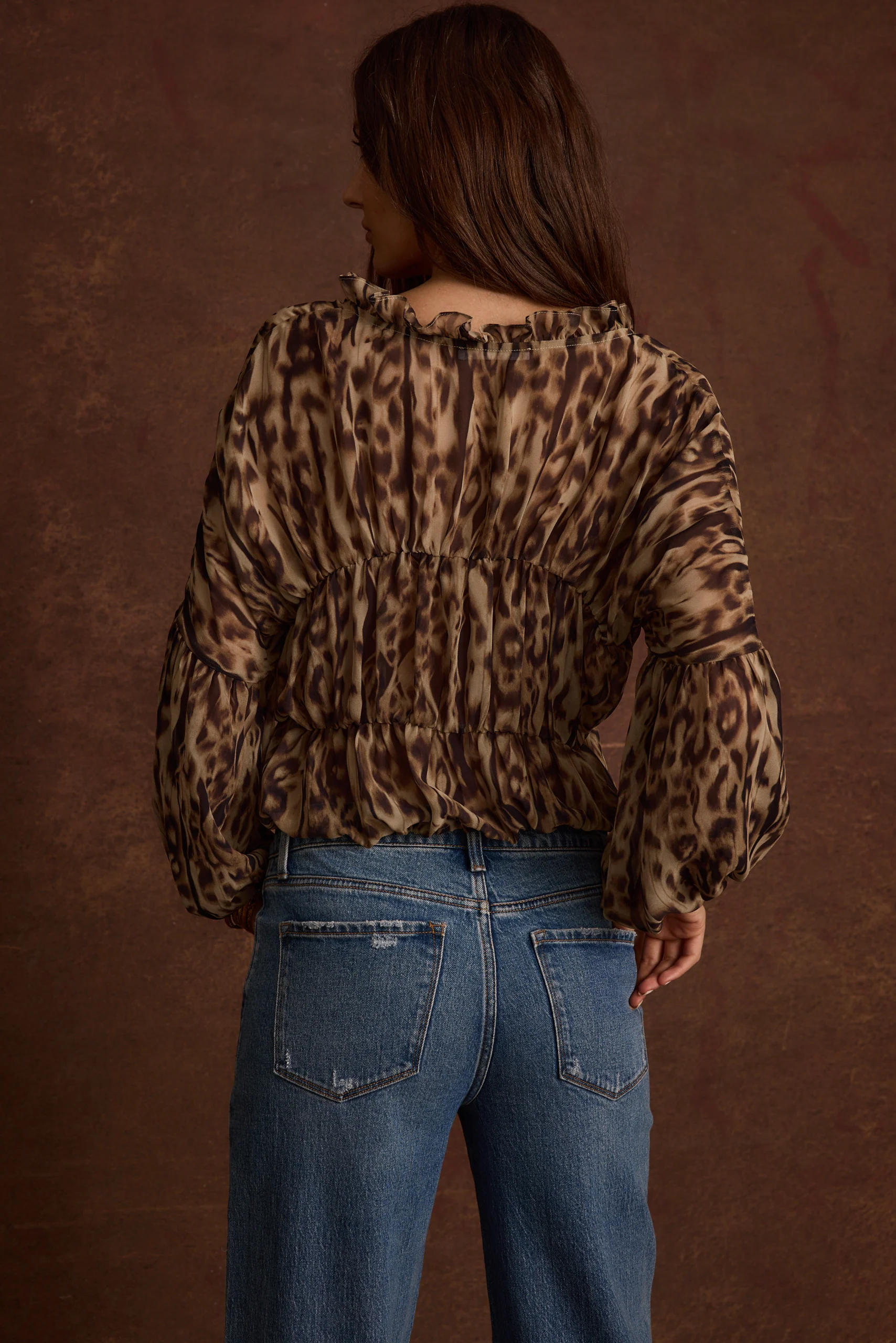 Alba Leopard Chiffon Long Sleeve Blouse - Image 2