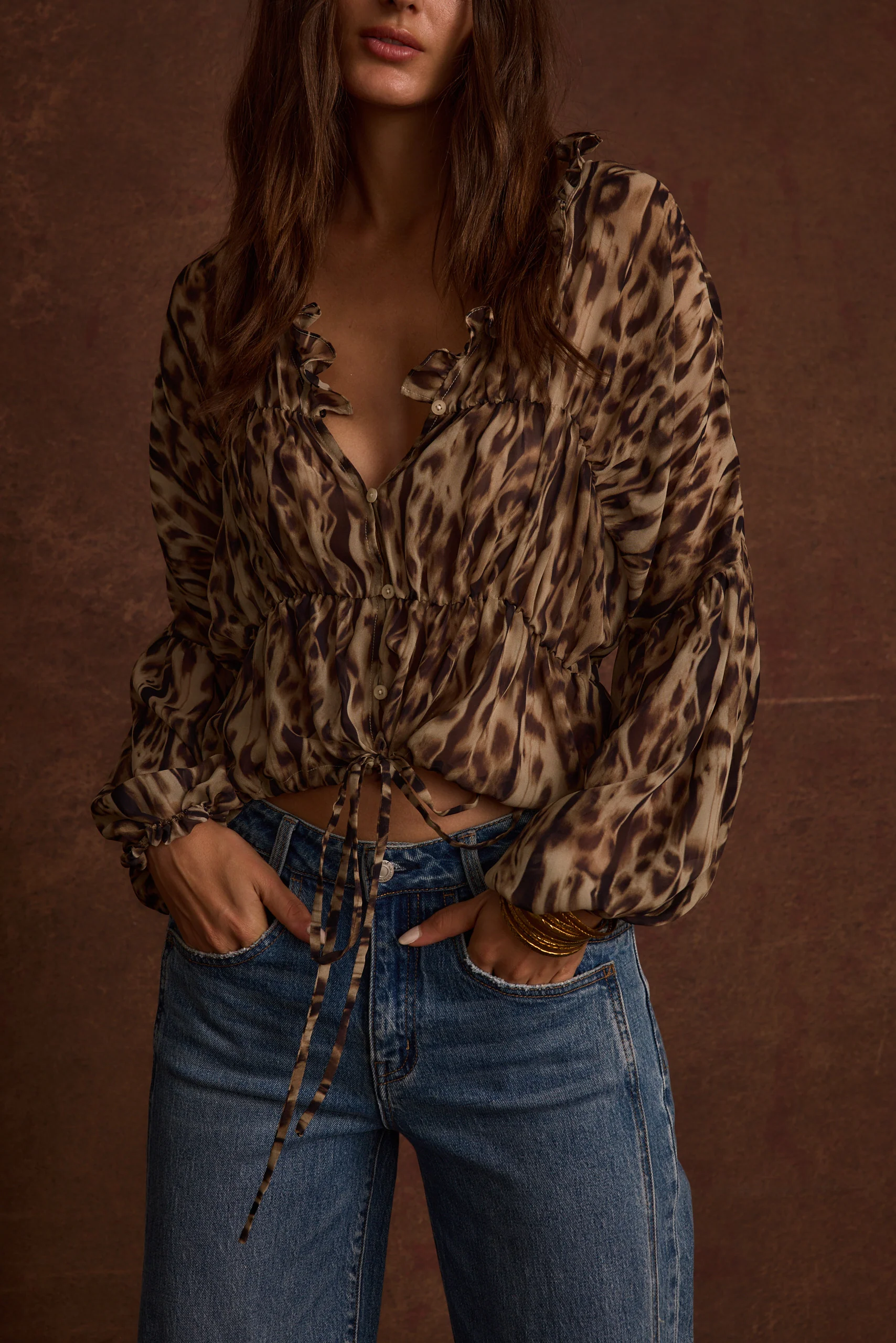 Alba Leopard Chiffon Long Sleeve Blouse - Image 3