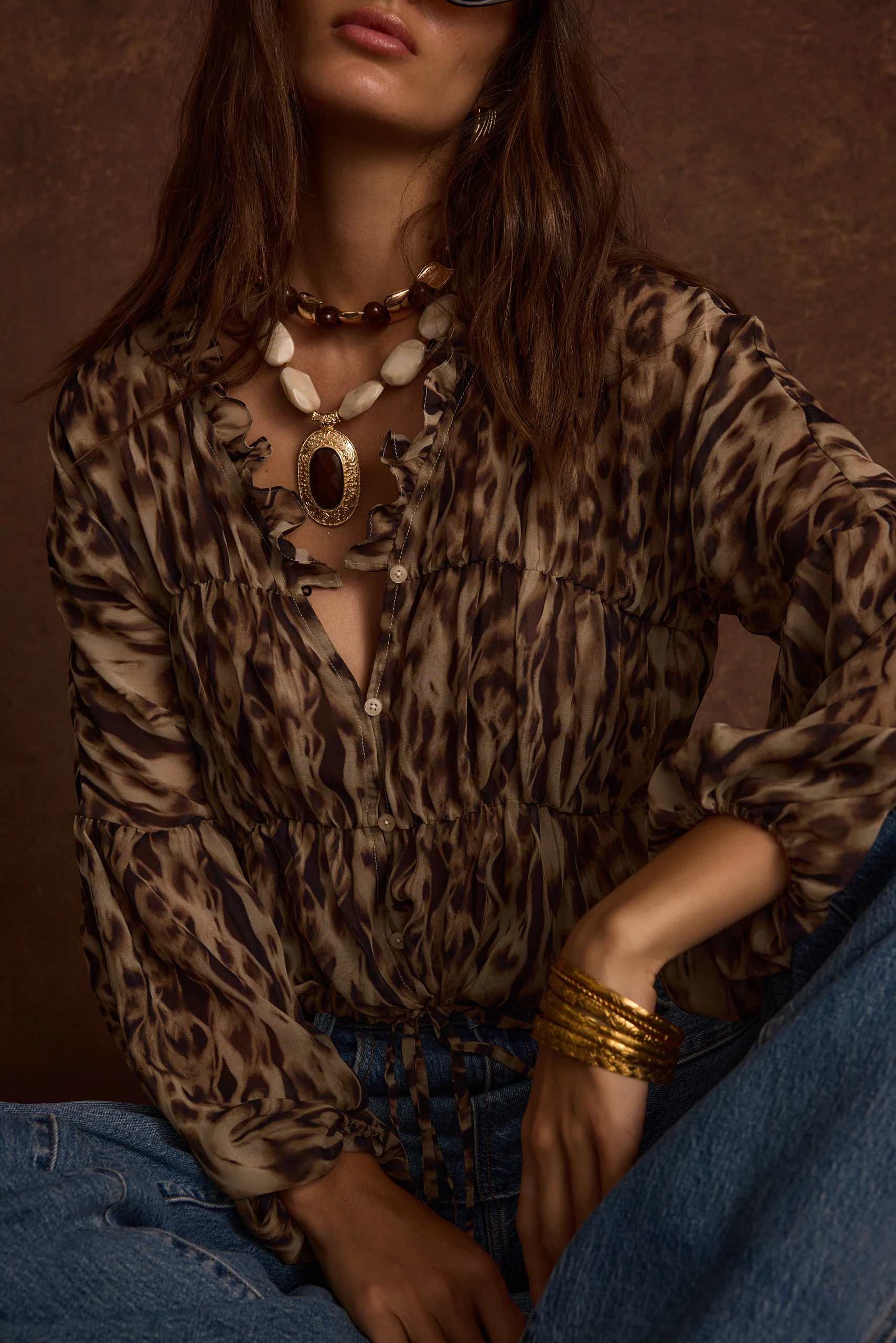 Alba Leopard Chiffon Long Sleeve Blouse - Image 4