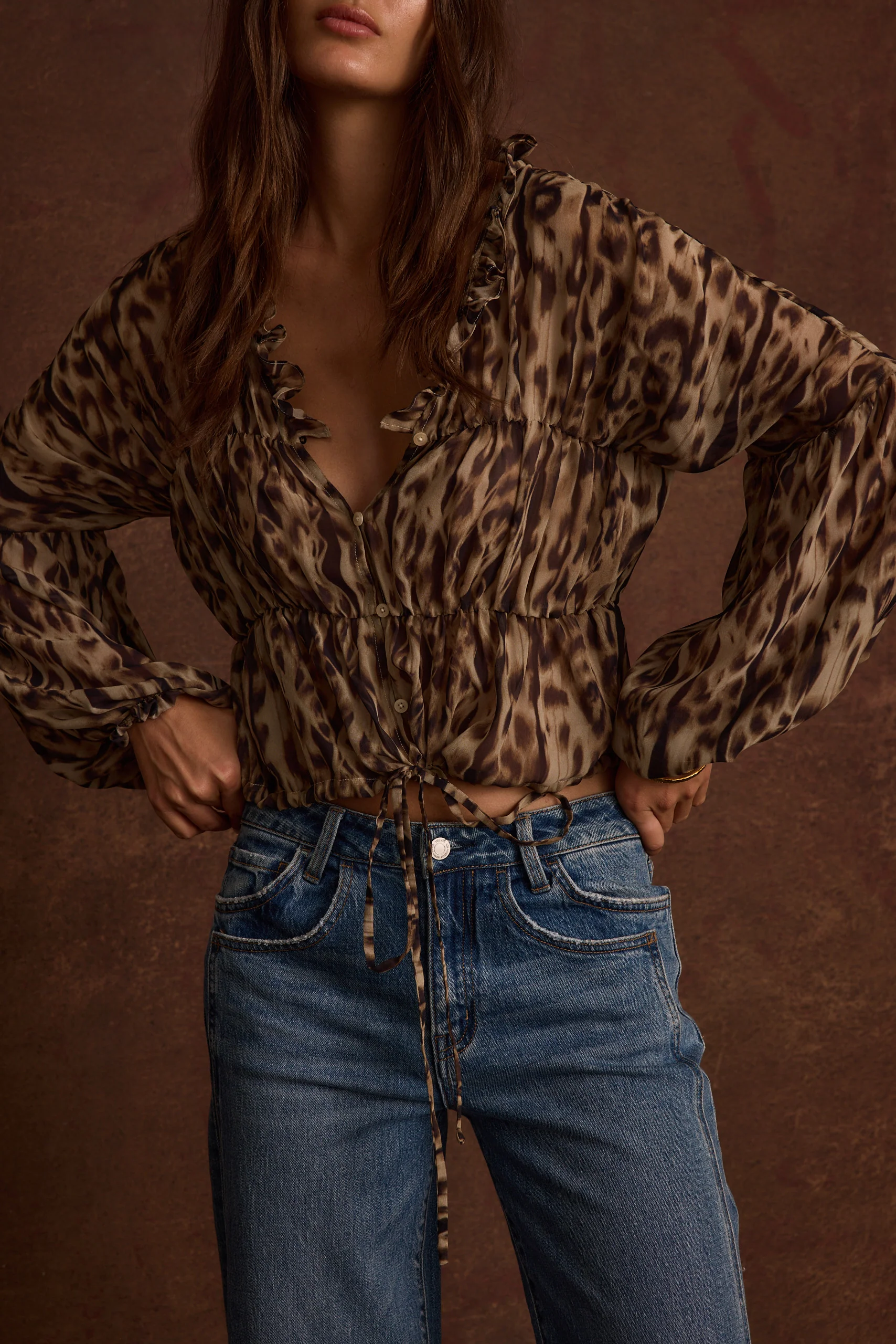 Alba Leopard Chiffon Long Sleeve Blouse - Image 5