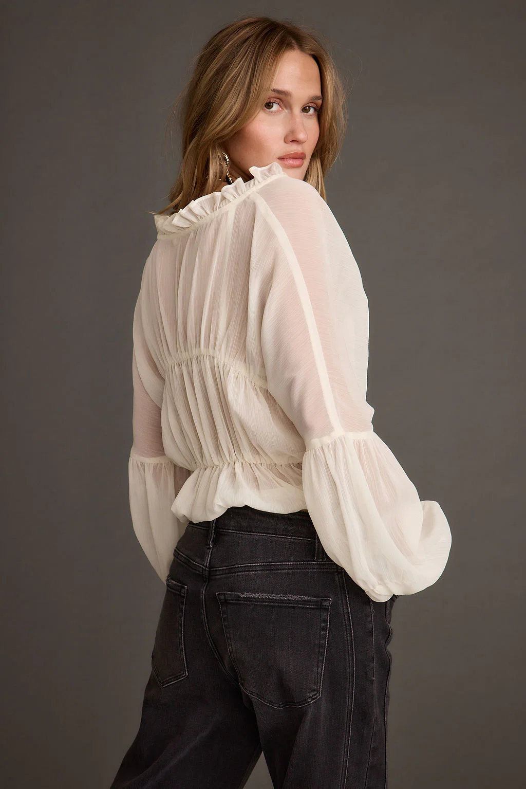 Alba White Chiffon Long Sleeve Blouse - Image 8