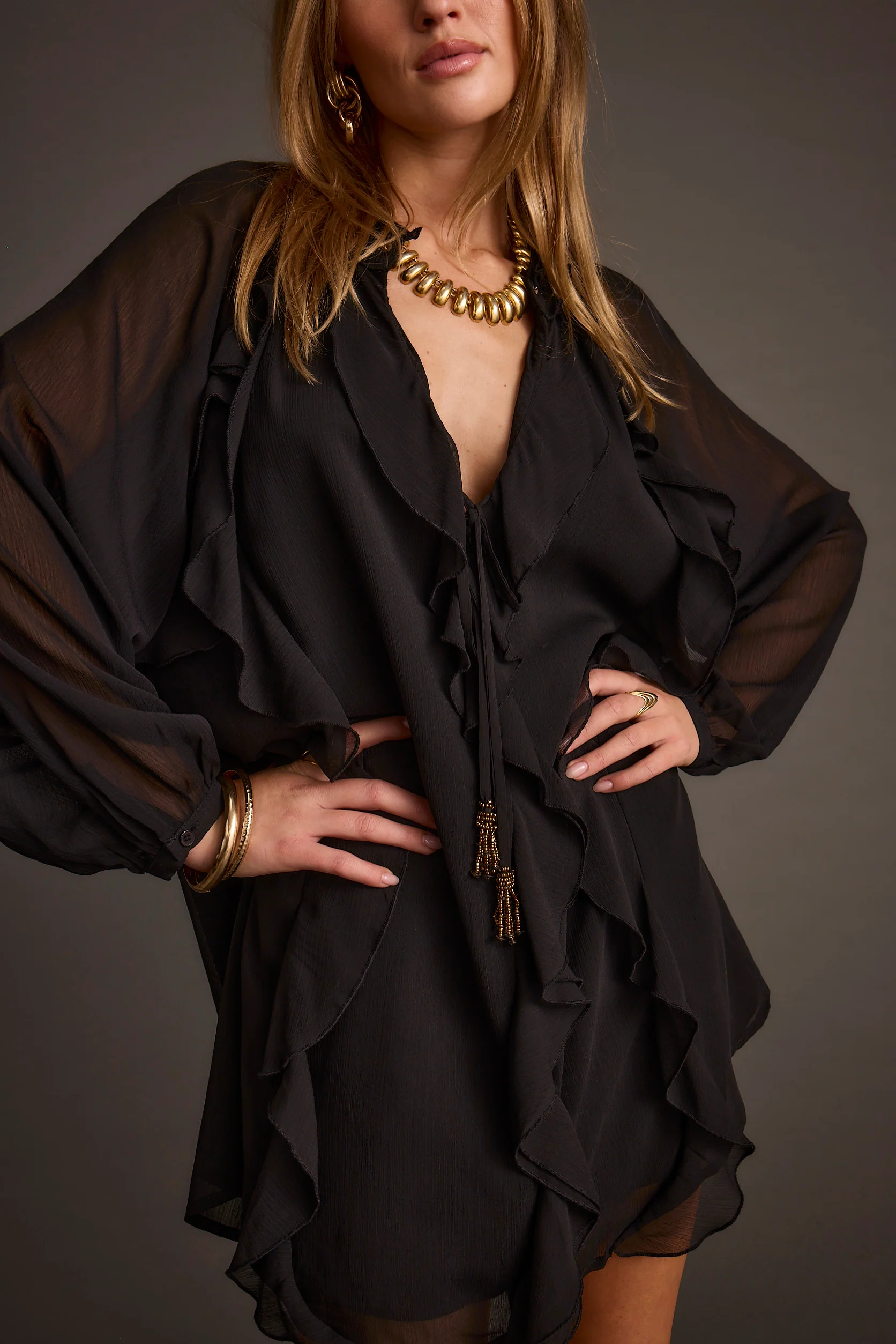 Alice Black Chiffon Mini Dress - Image 7