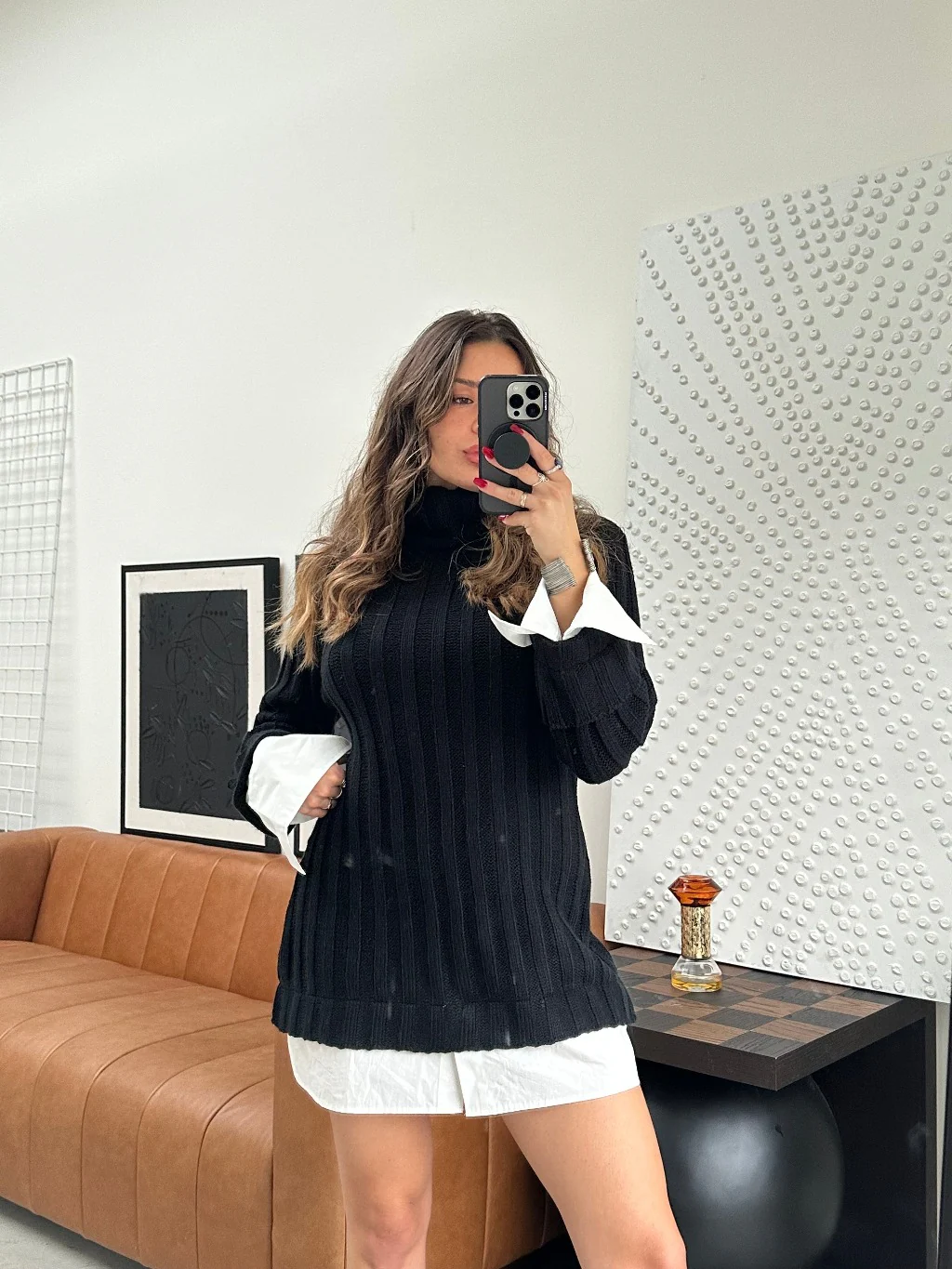 Allison Black Long Sleeve Knit Mini Dress - Image 2