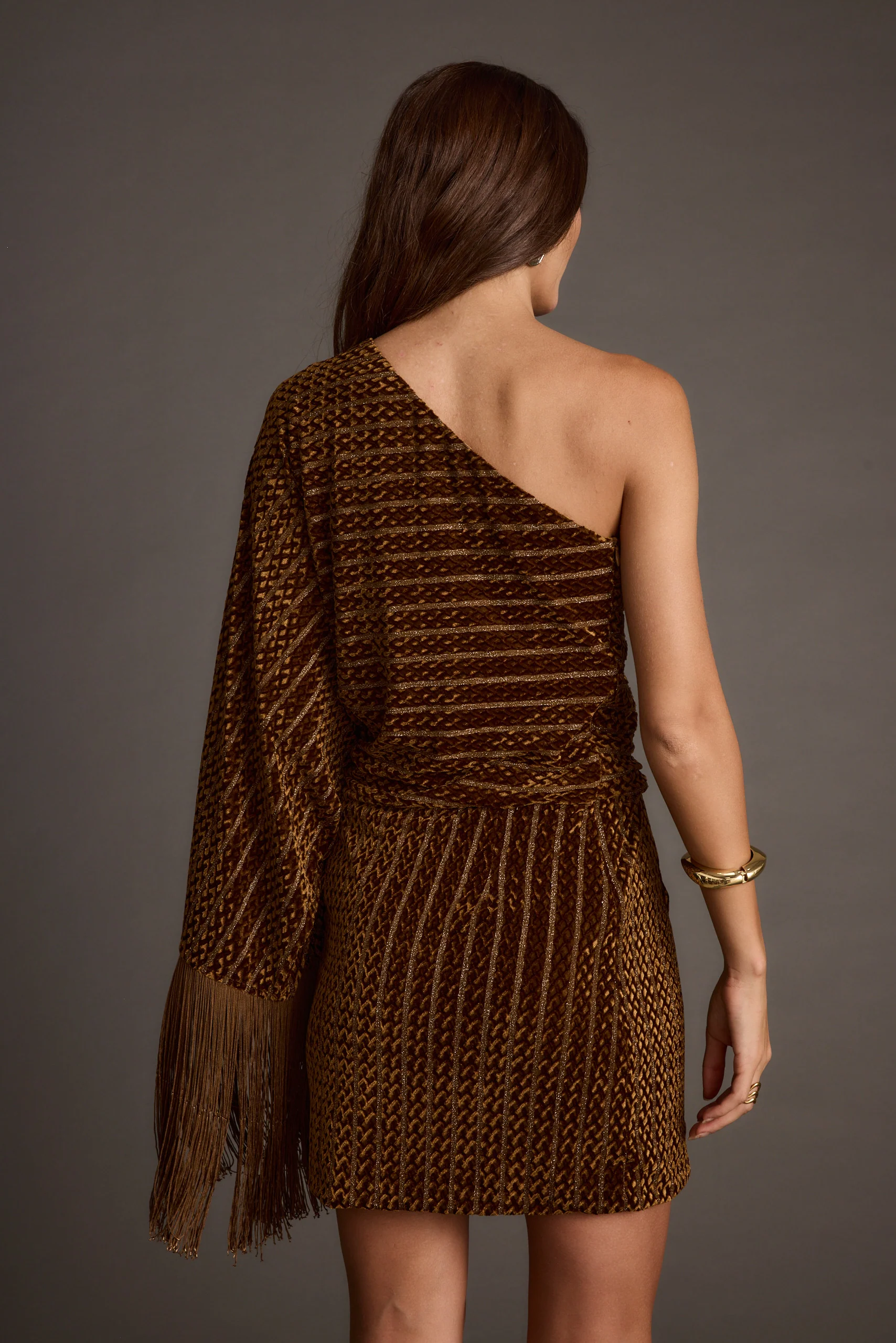 Amberley Cognac Velvet Mini Dress - Image 10