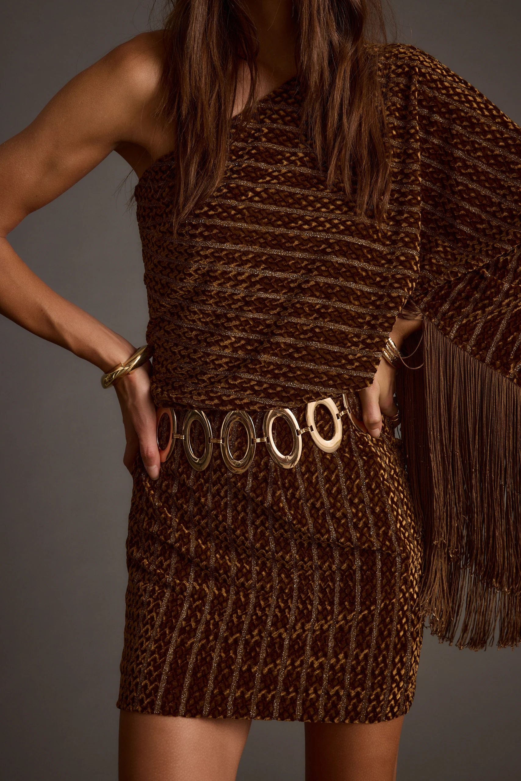 Amberley Cognac Velvet Mini Dress - Image 9