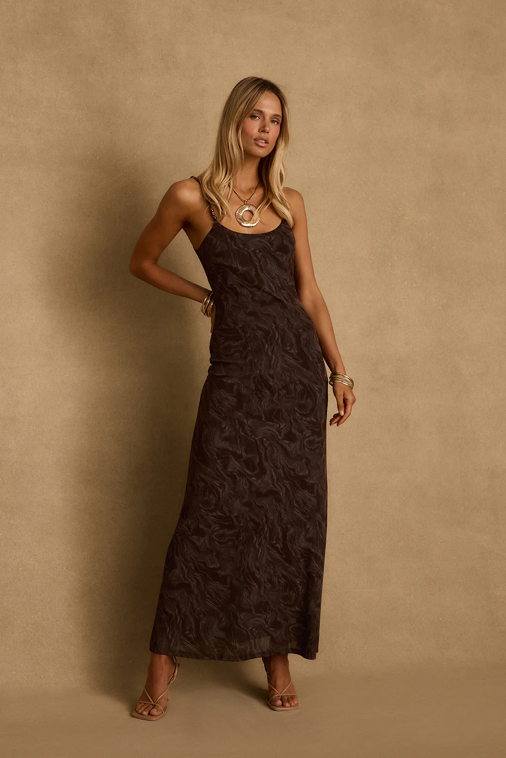 Amora Mocha Floral Mesh Maxi Dress - Image 5