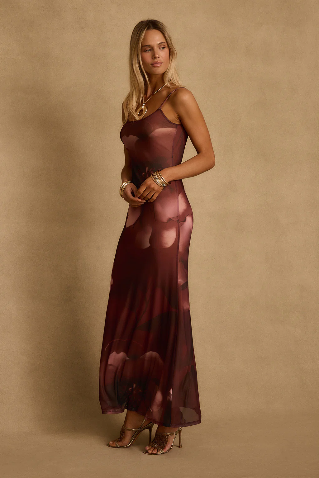 Amora Mulberry Floral Mesh Maxi Dress - Image 4