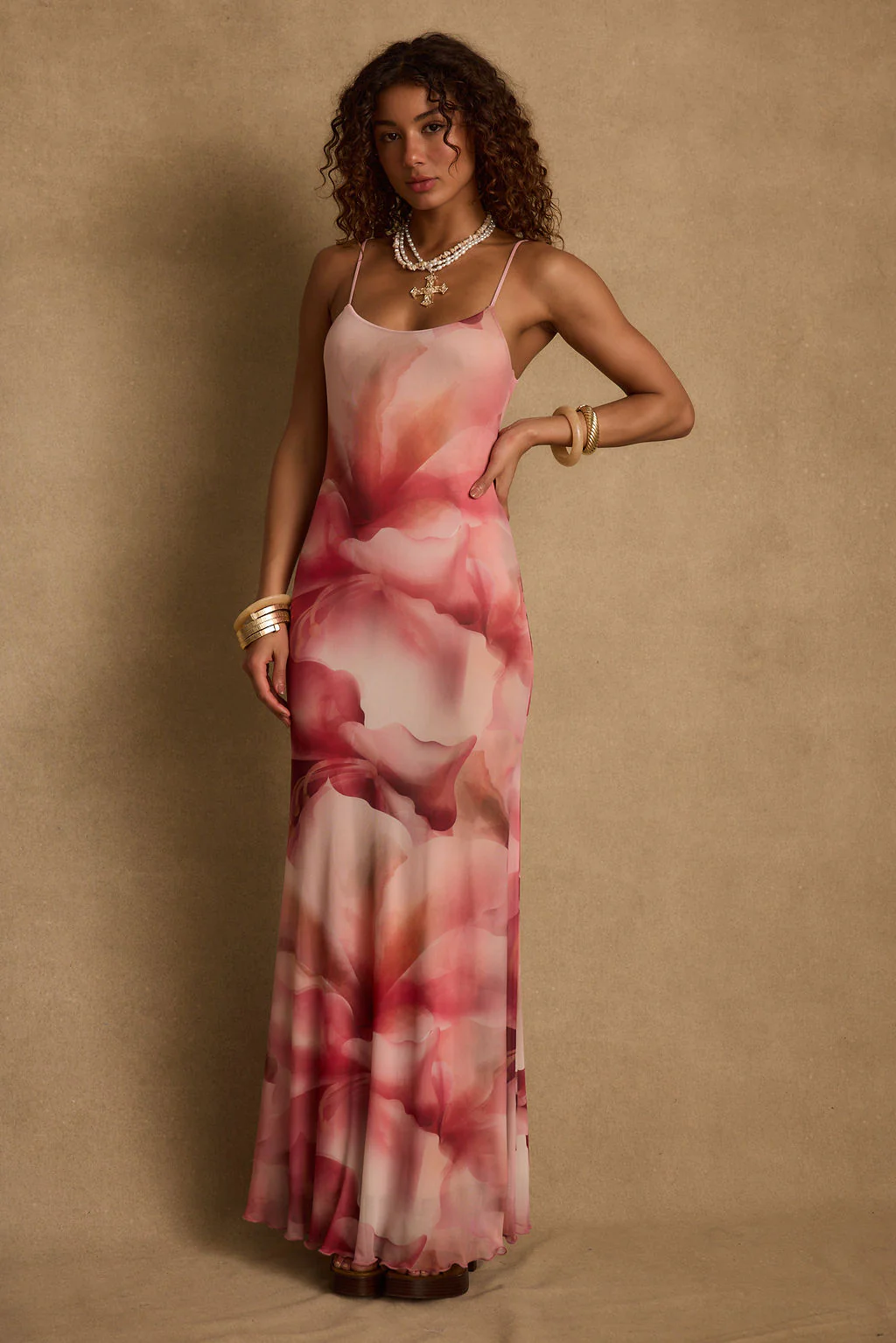 Amora Pink Floral Mesh Maxi Dress - Image 10
