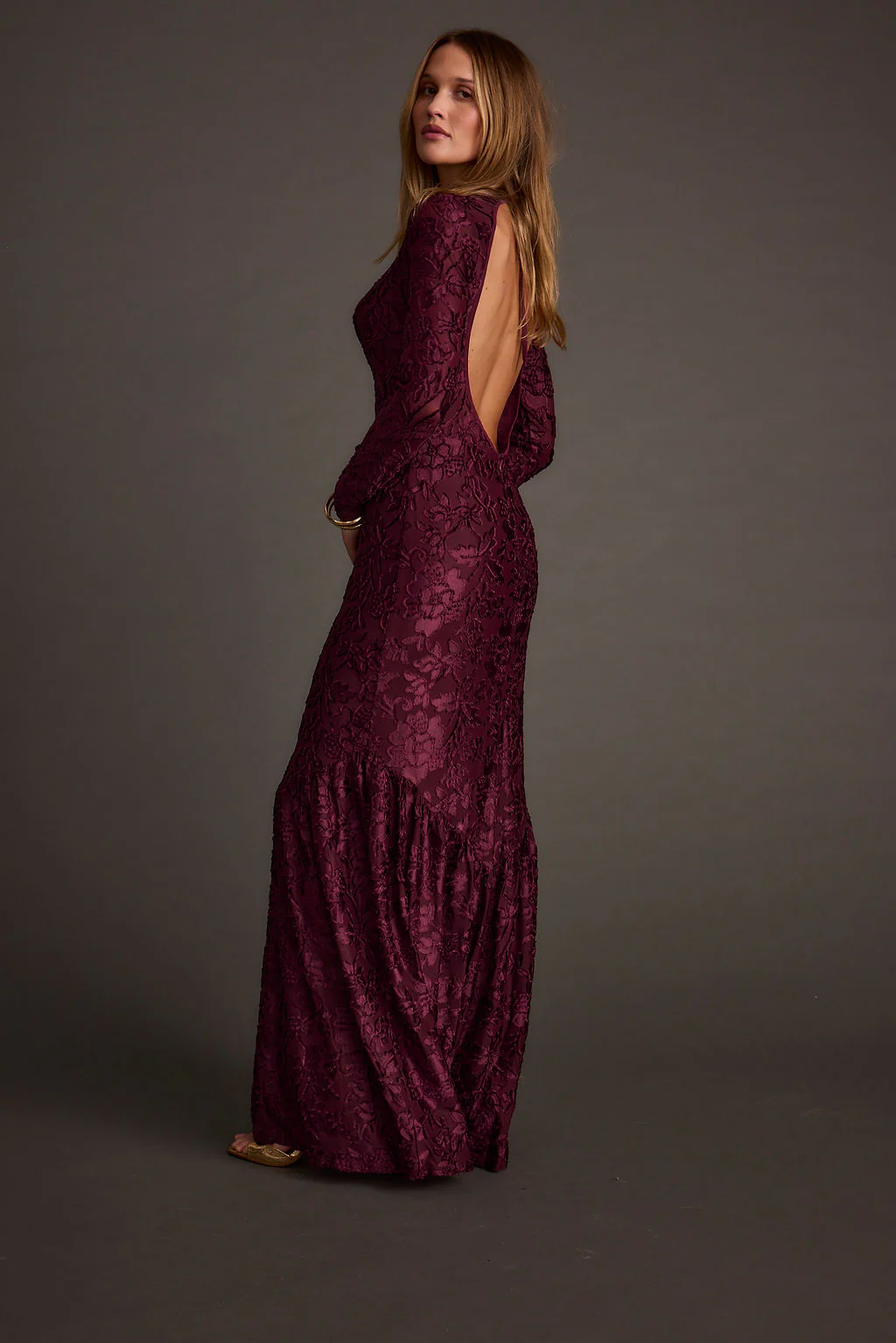 Angela Mulberry Velvet Burnout Long Sleeve Maxi Dress - Image 12