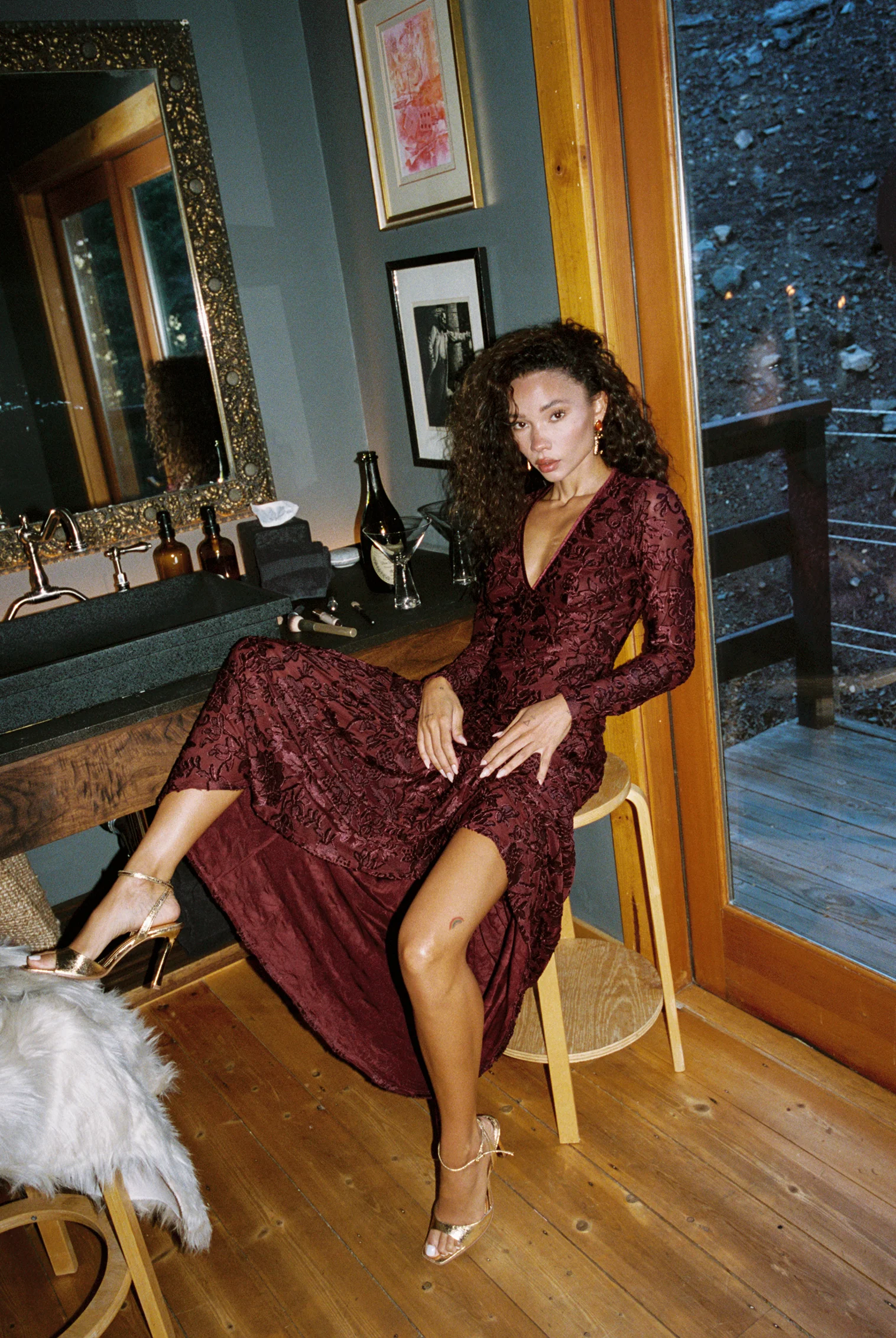 Angela Mulberry Velvet Burnout Long Sleeve Maxi Dress - Image 3