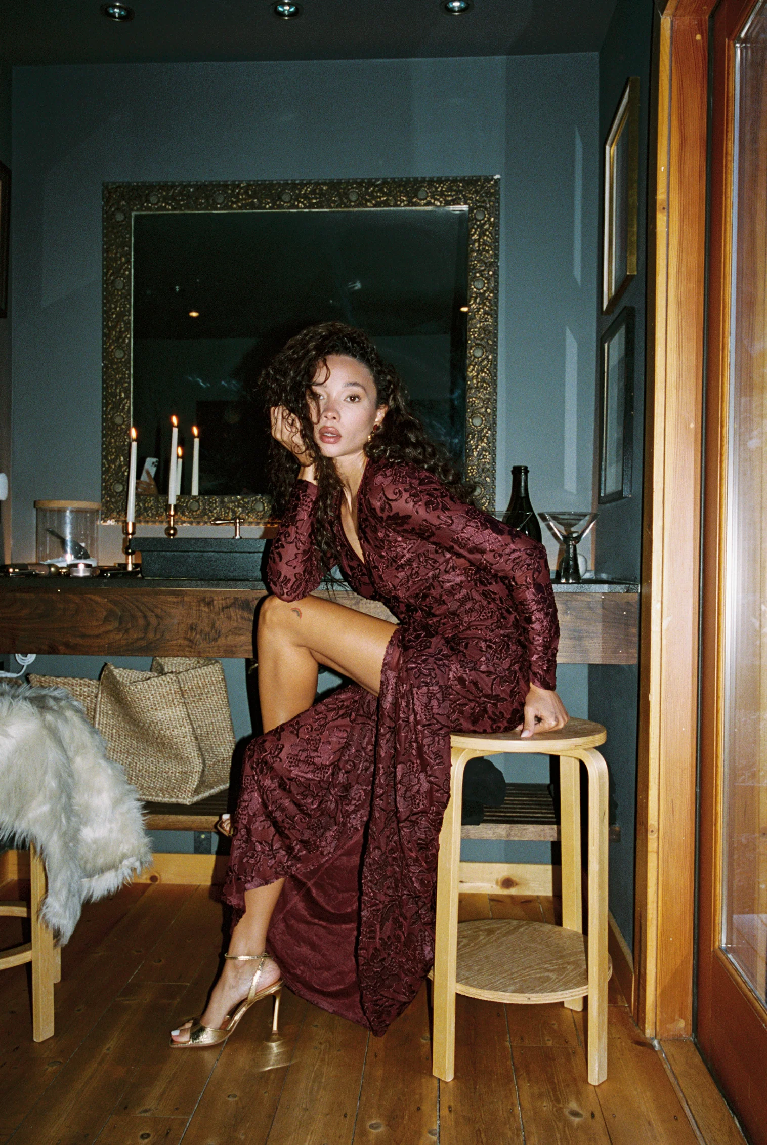 Angela Mulberry Velvet Burnout Long Sleeve Maxi Dress - Image 4