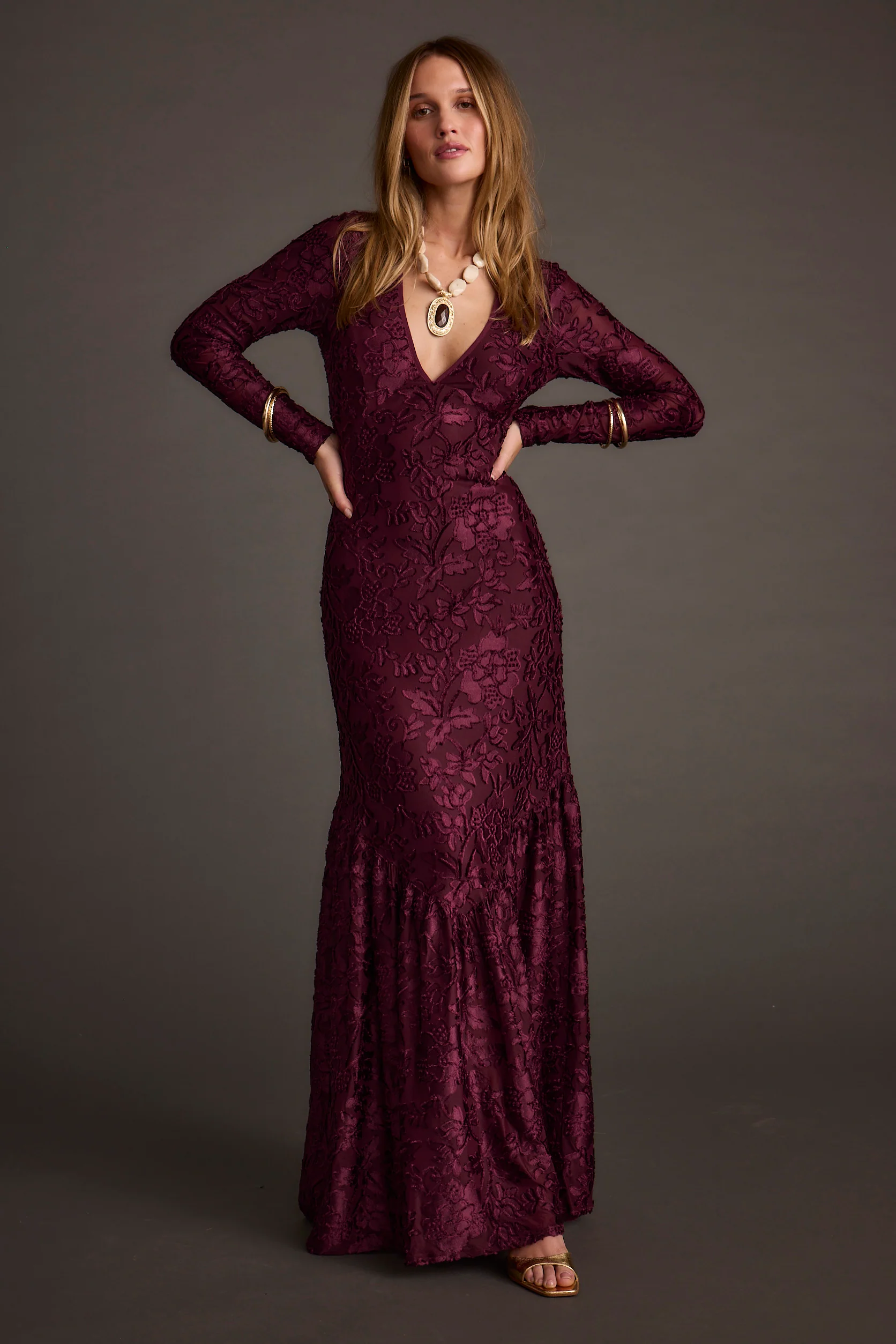 Angela Mulberry Velvet Burnout Long Sleeve Maxi Dress - Image 5