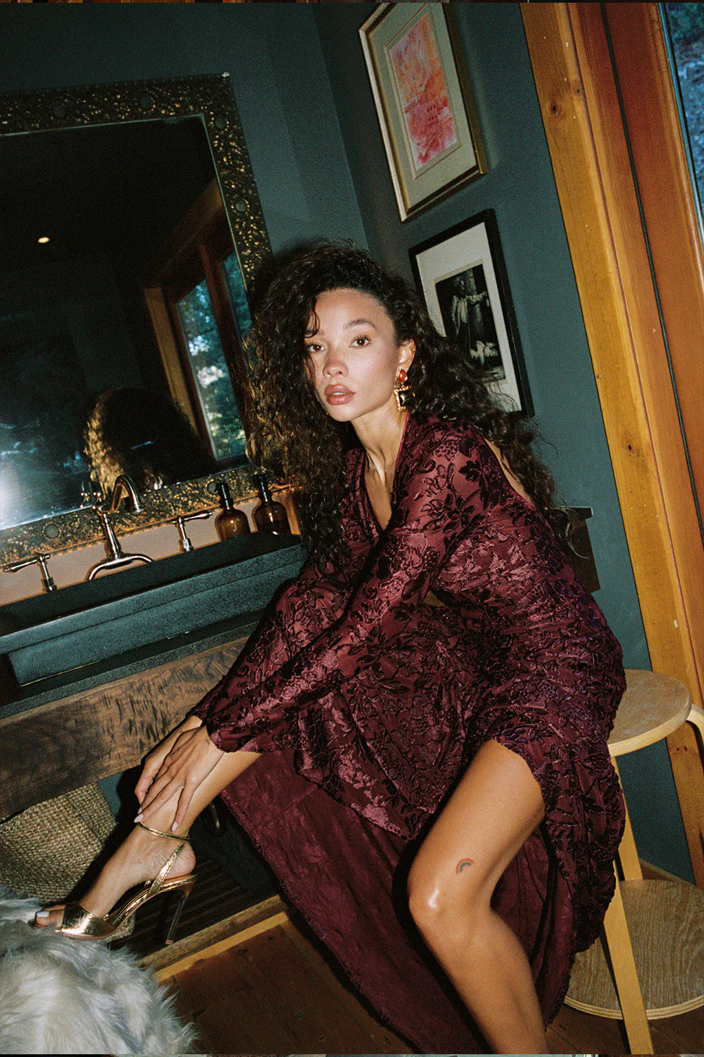 Angela Mulberry Velvet Burnout Long Sleeve Maxi Dress - Image 6