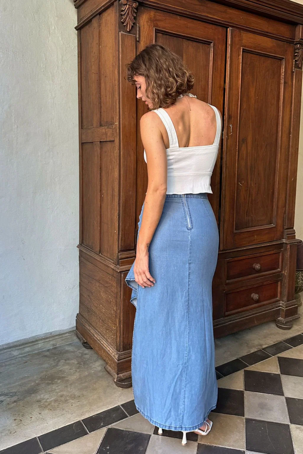 Annabelle Denim Ruffle Trim Maxi Skirt - Image 2