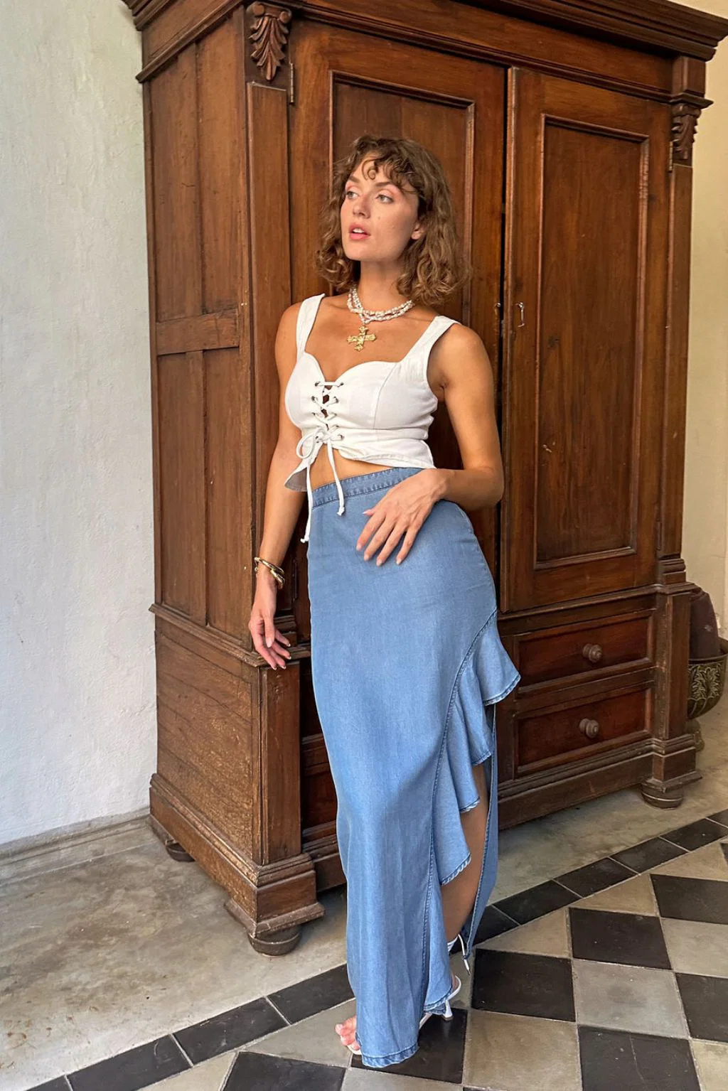 Annabelle Denim Ruffle Trim Maxi Skirt - Image 4
