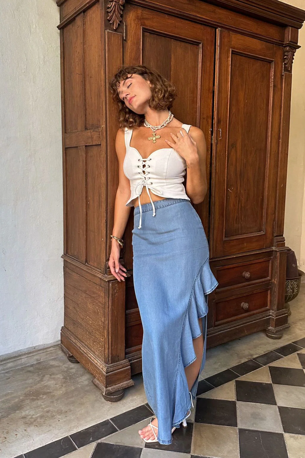 Annabelle Denim Ruffle Trim Maxi Skirt - Image 6
