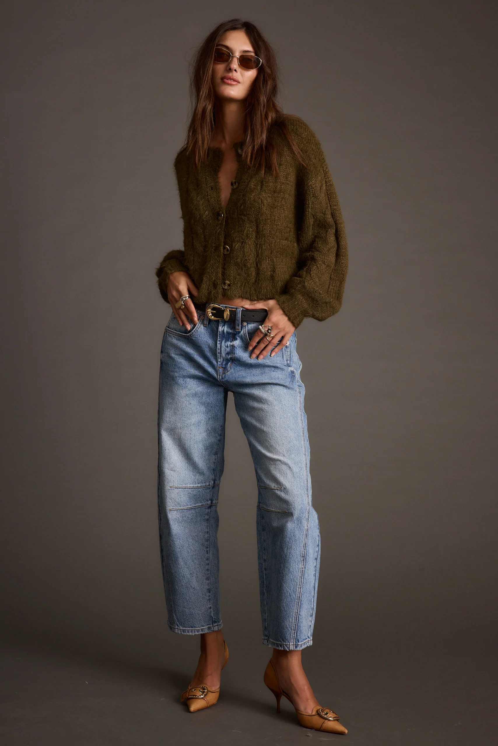 Archie Olive Cropped Cardigan - Image 2