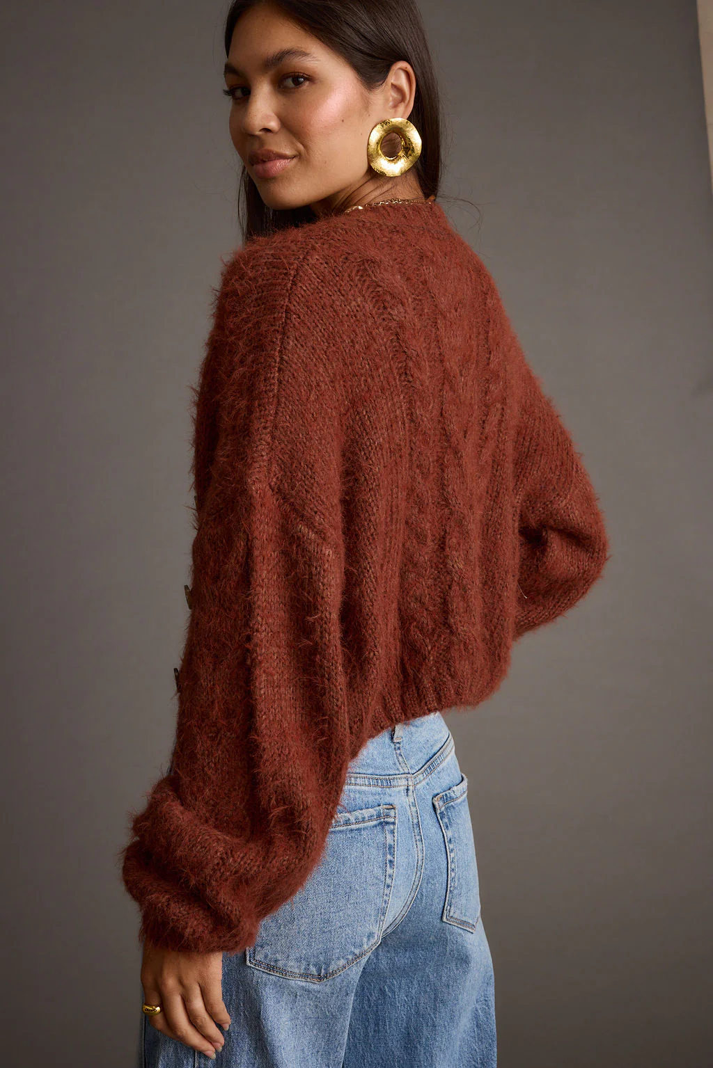 Archie Rust Cropped Cardigan - Image 2