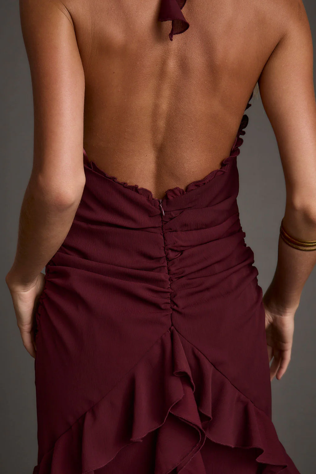 Aria Merlot Halter Maxi Dress - Image 4