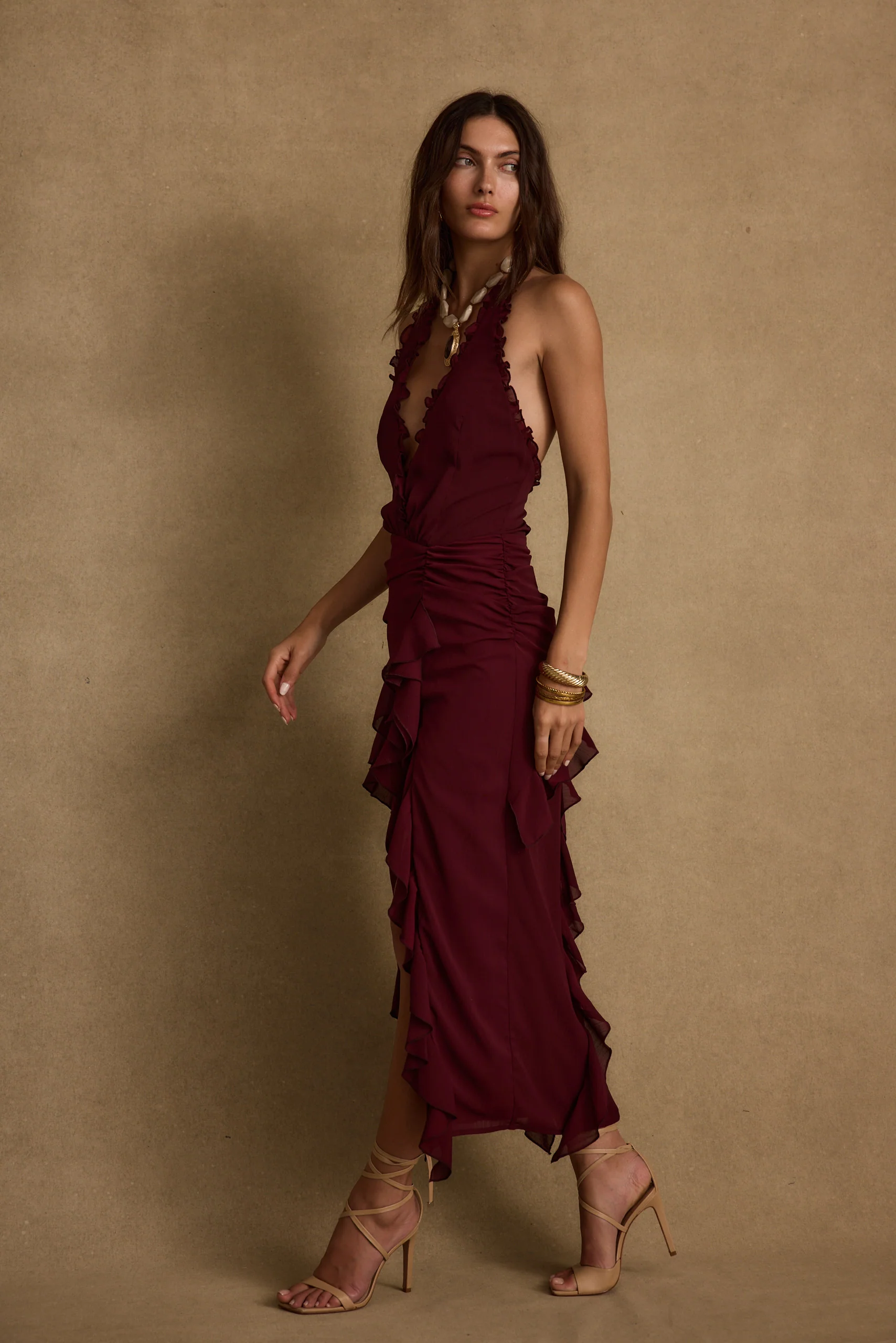 Aria Merlot Halter Maxi Dress - Image 6