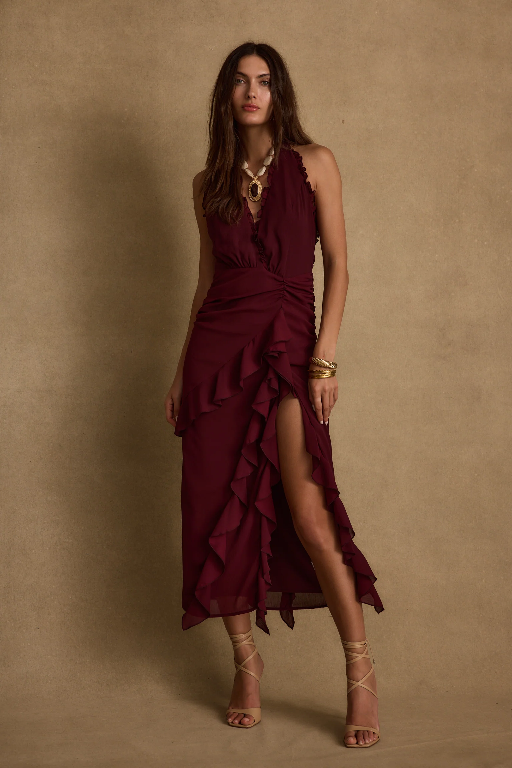 Aria Merlot Halter Maxi Dress - Image 7