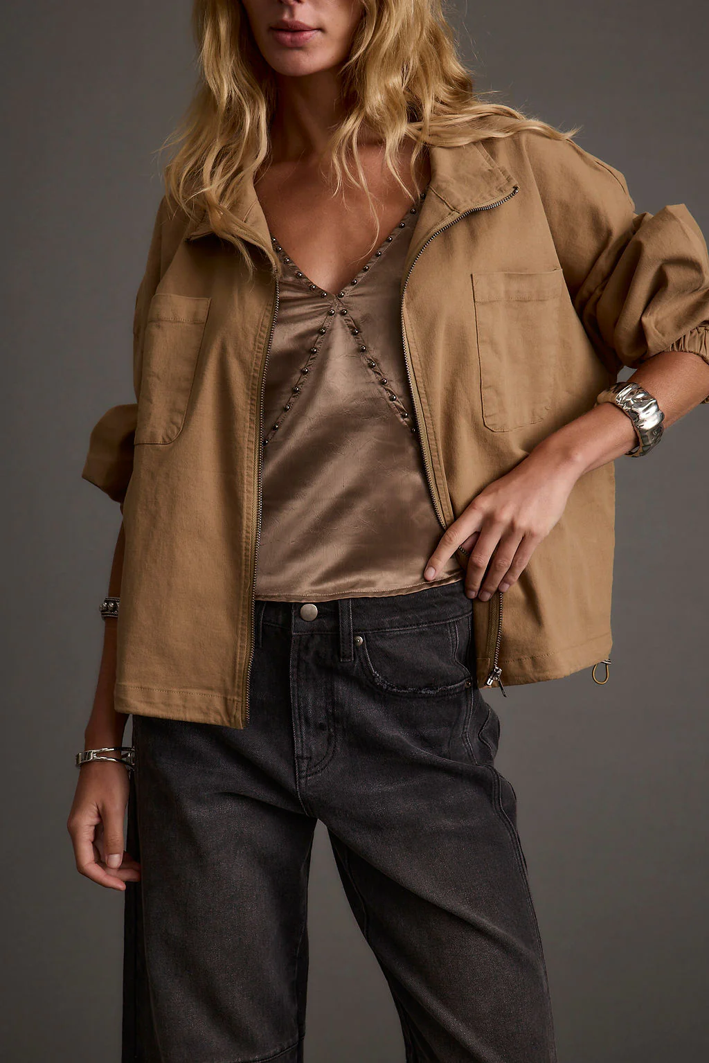 Ashby Taupe Satin Studded Tank Top - Image 8