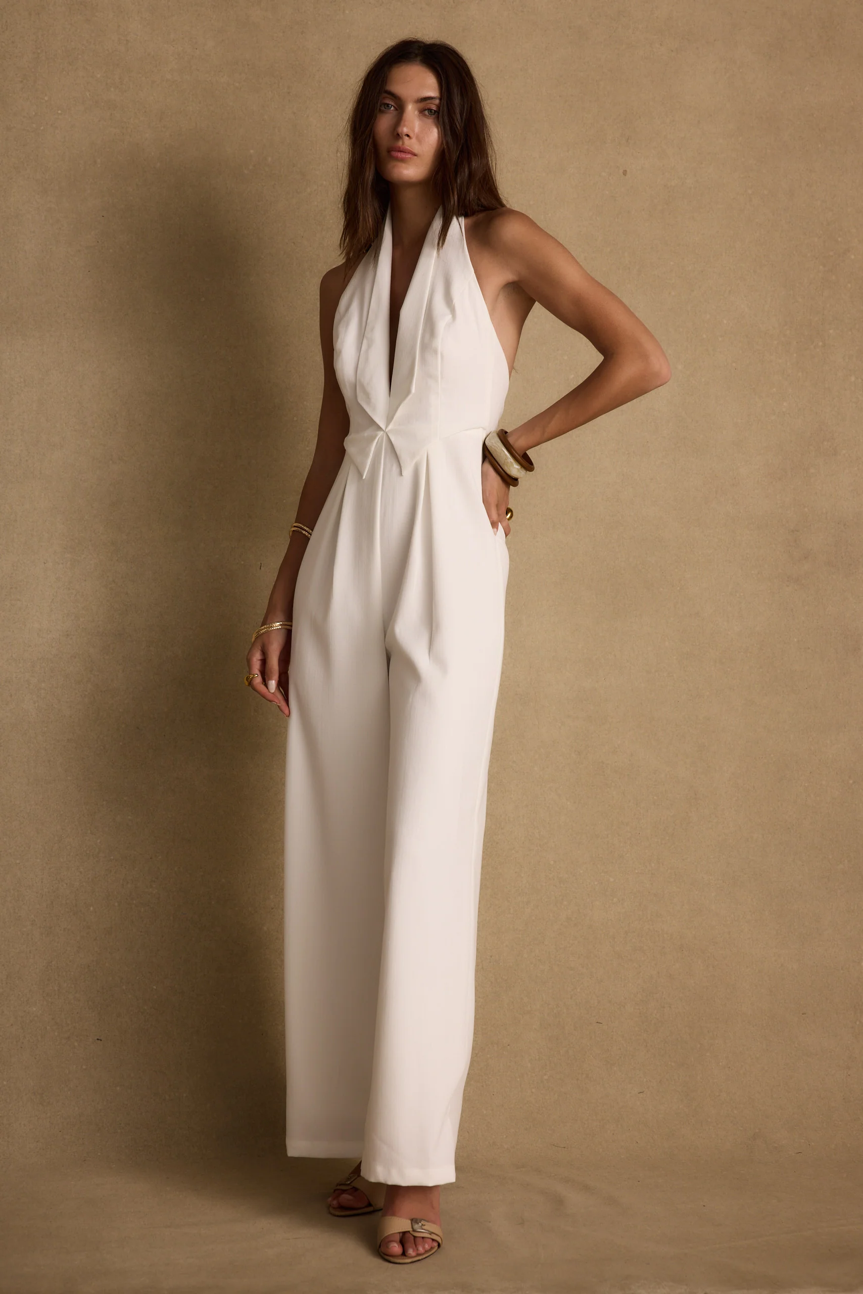Astoria White Plunge Halter Tailored Jumpsuit - Image 3