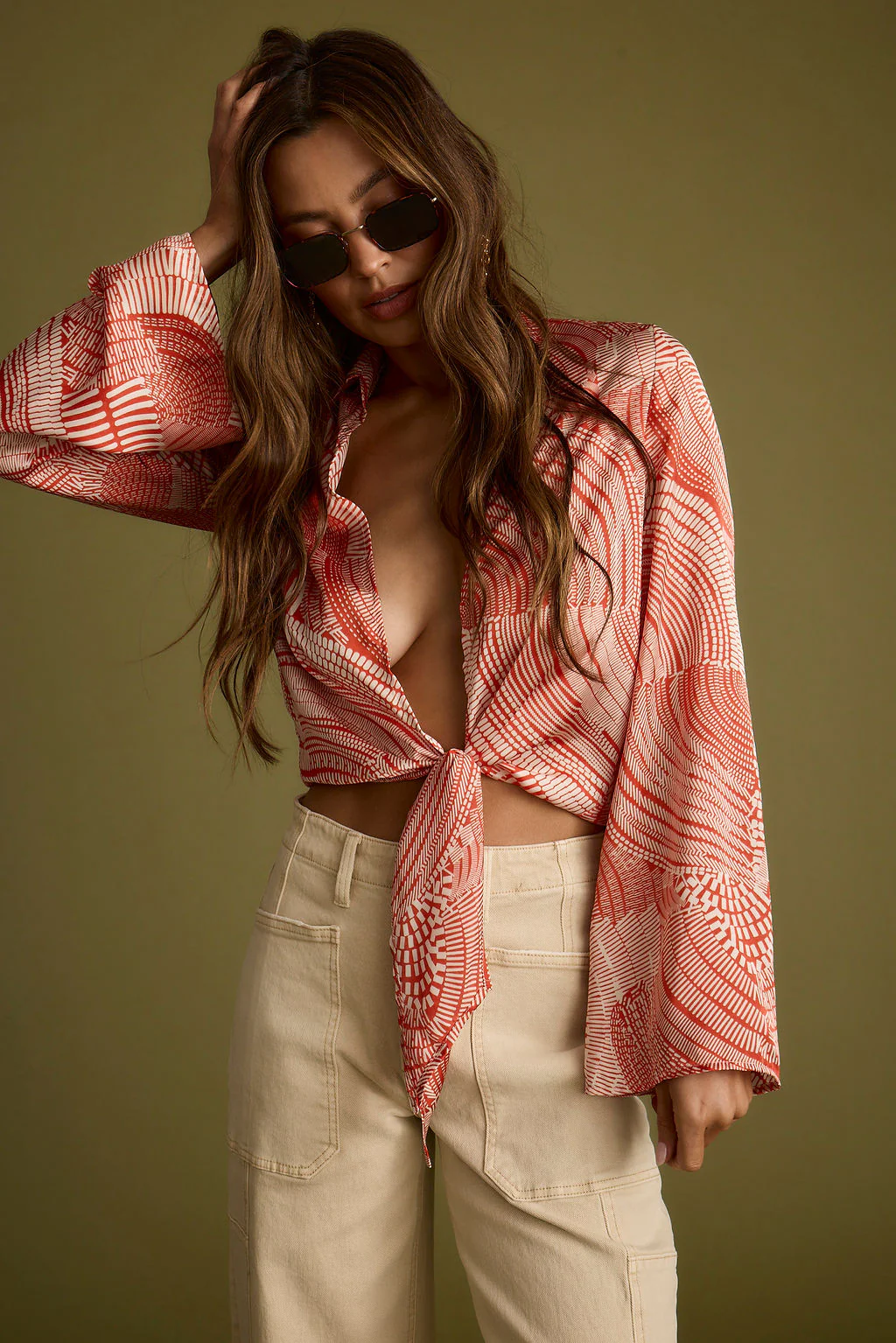 Augusta Tropical Rust Long Sleeve Tie Top - Image 5