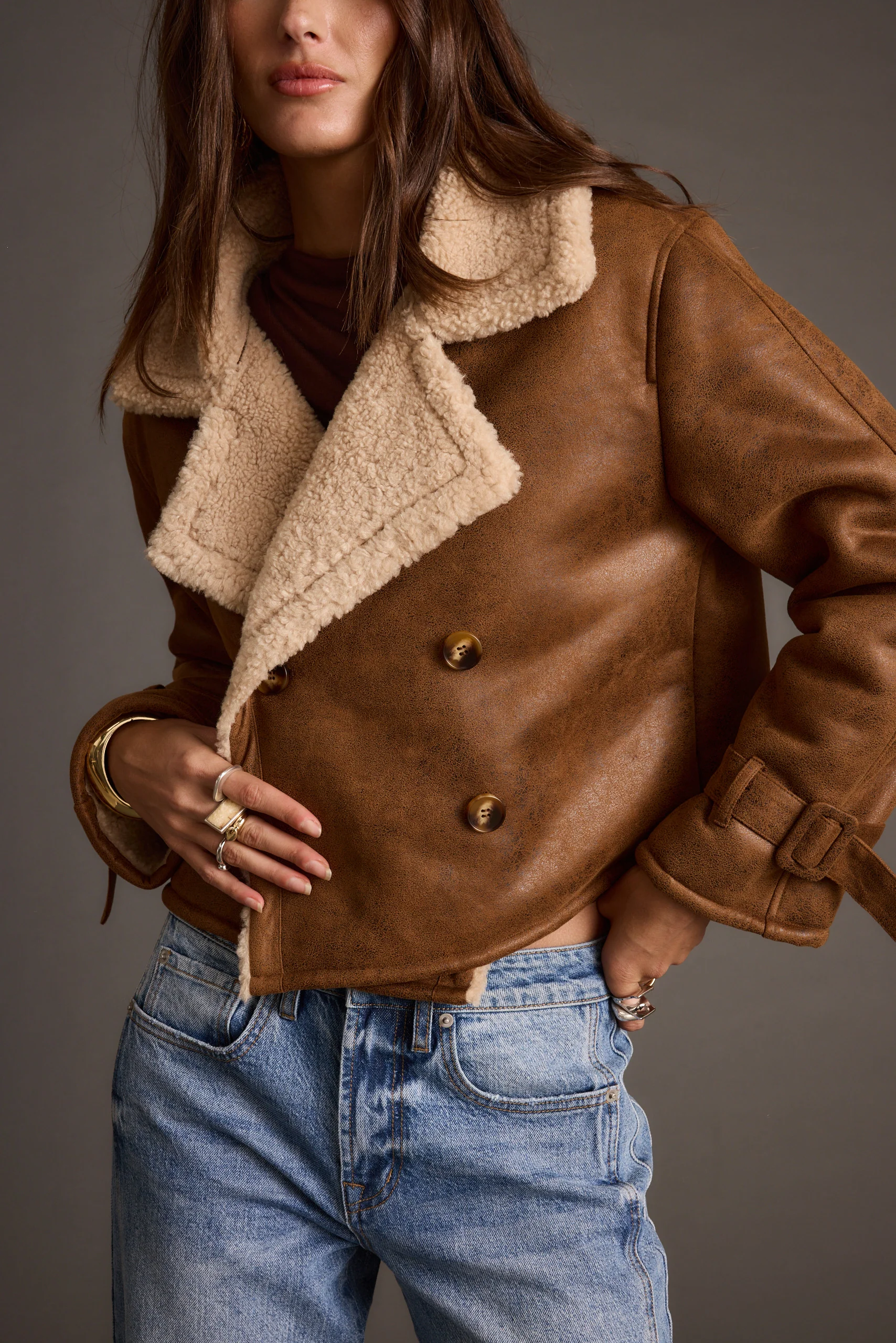 Avery Vintage Wash Sherling Coat - Image 3