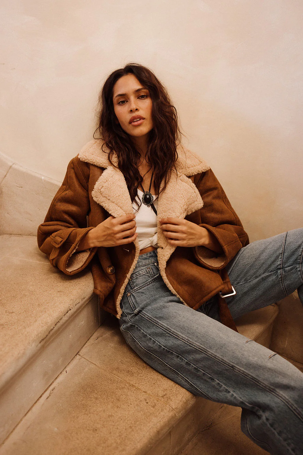 Avery Vintage Wash Sherling Coat - Image 4