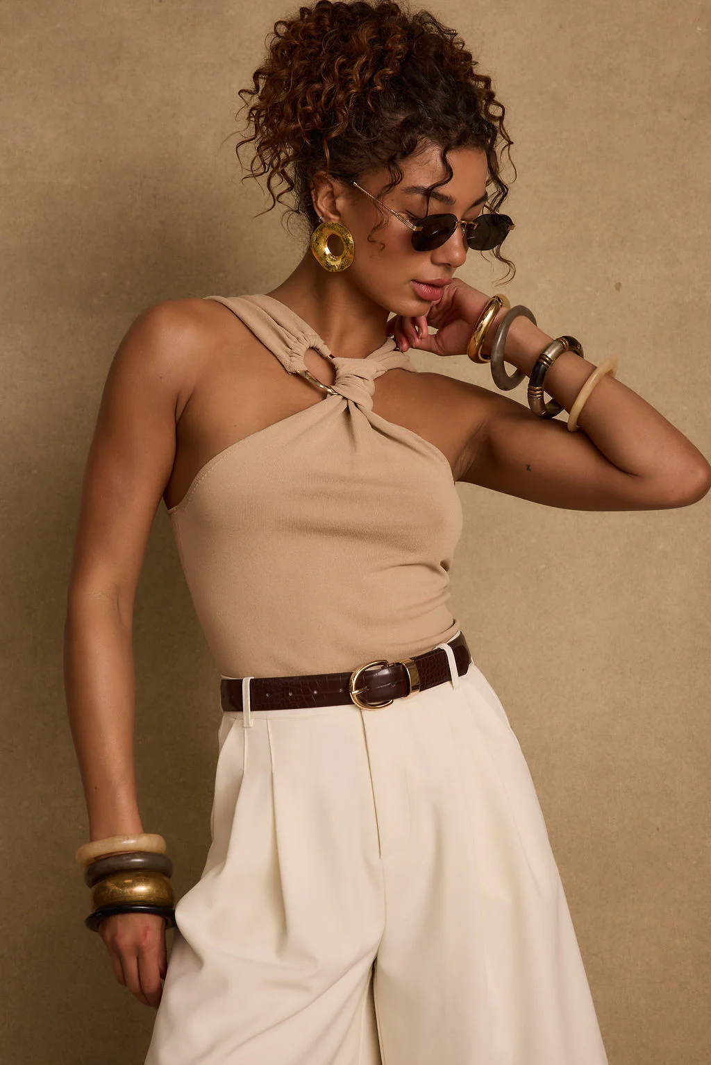 Azula Tan Embellished Halter Top - Image 9