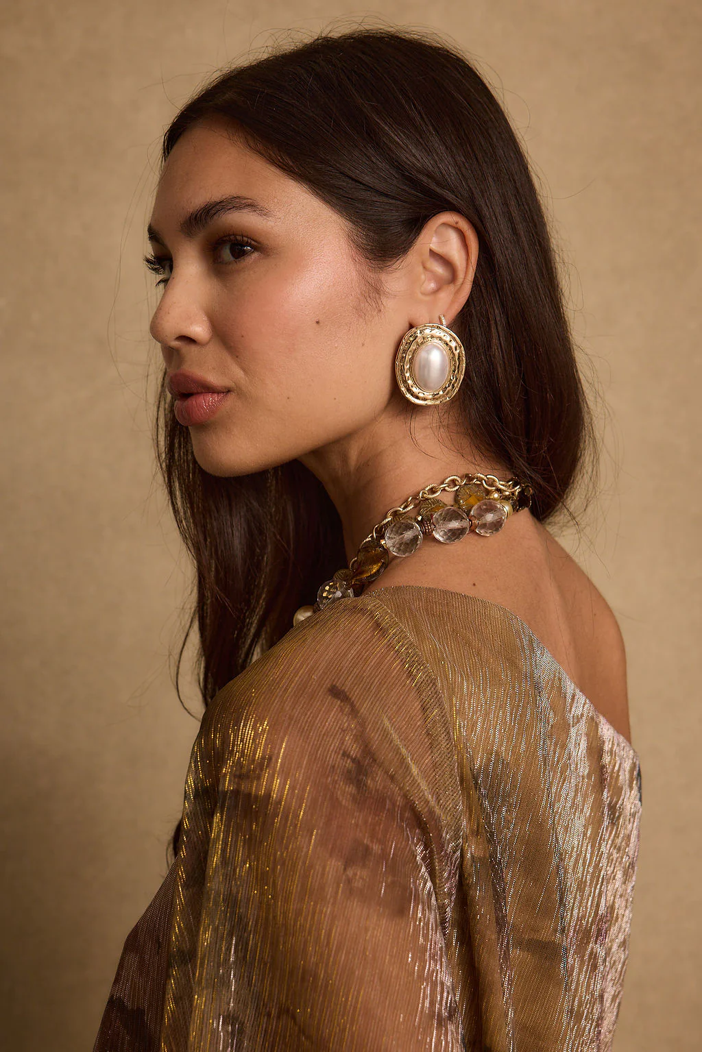 Bailey Gold and Pearl Statement Earrings - Image 2