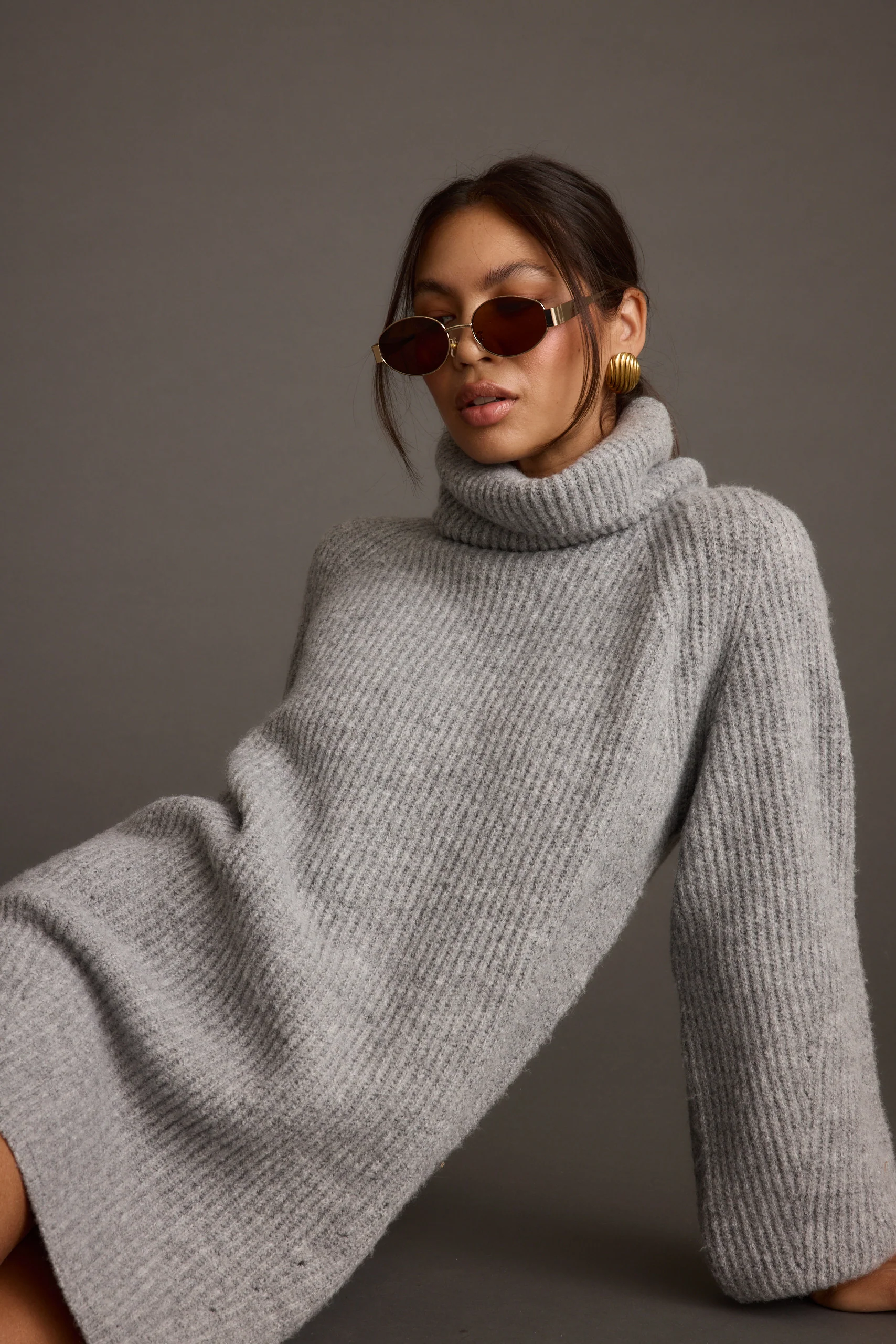 Beau Heather Grey Turtleneck Sweater Mini Dress - Image 3