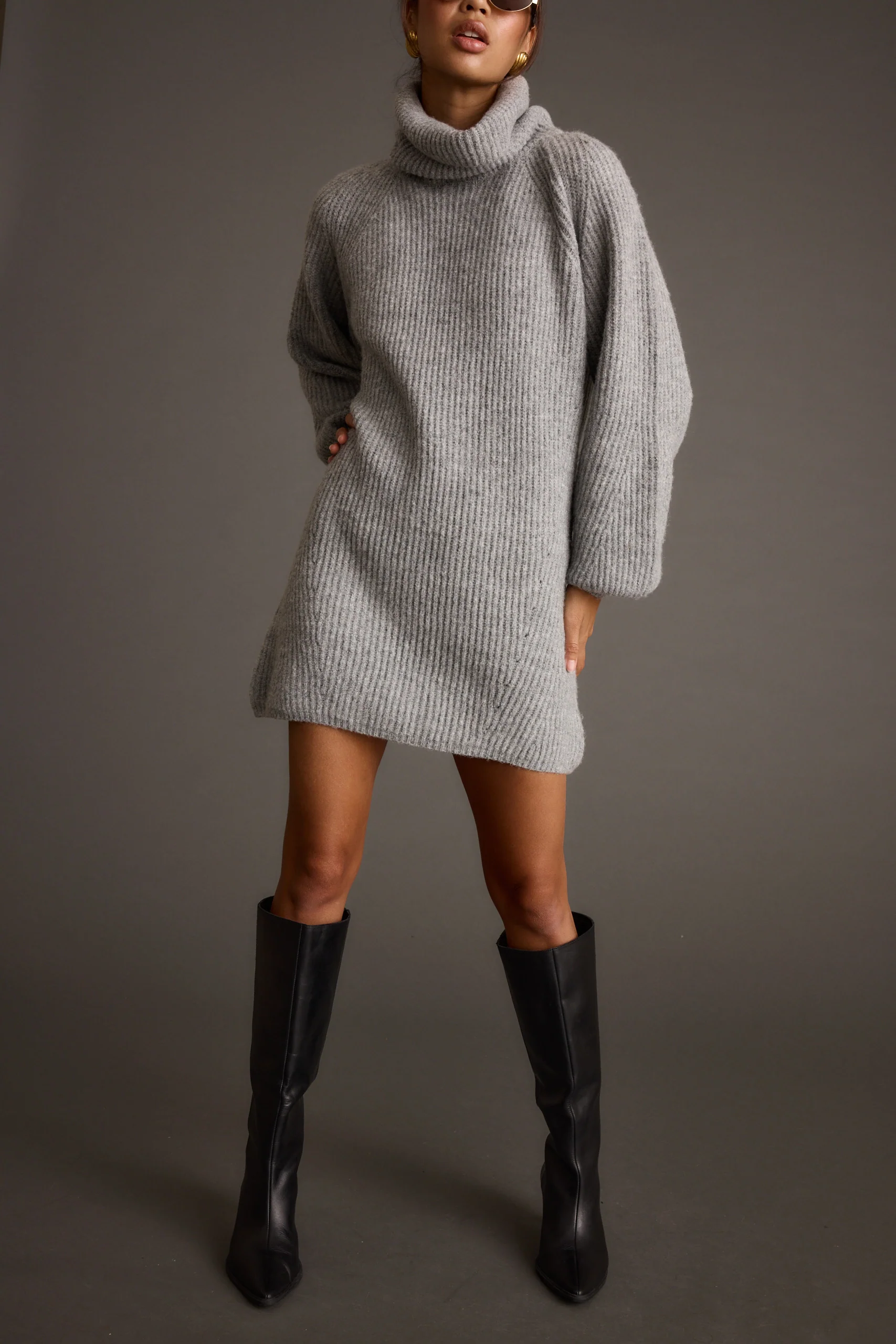 Beau Heather Grey Turtleneck Sweater Mini Dress - Image 5