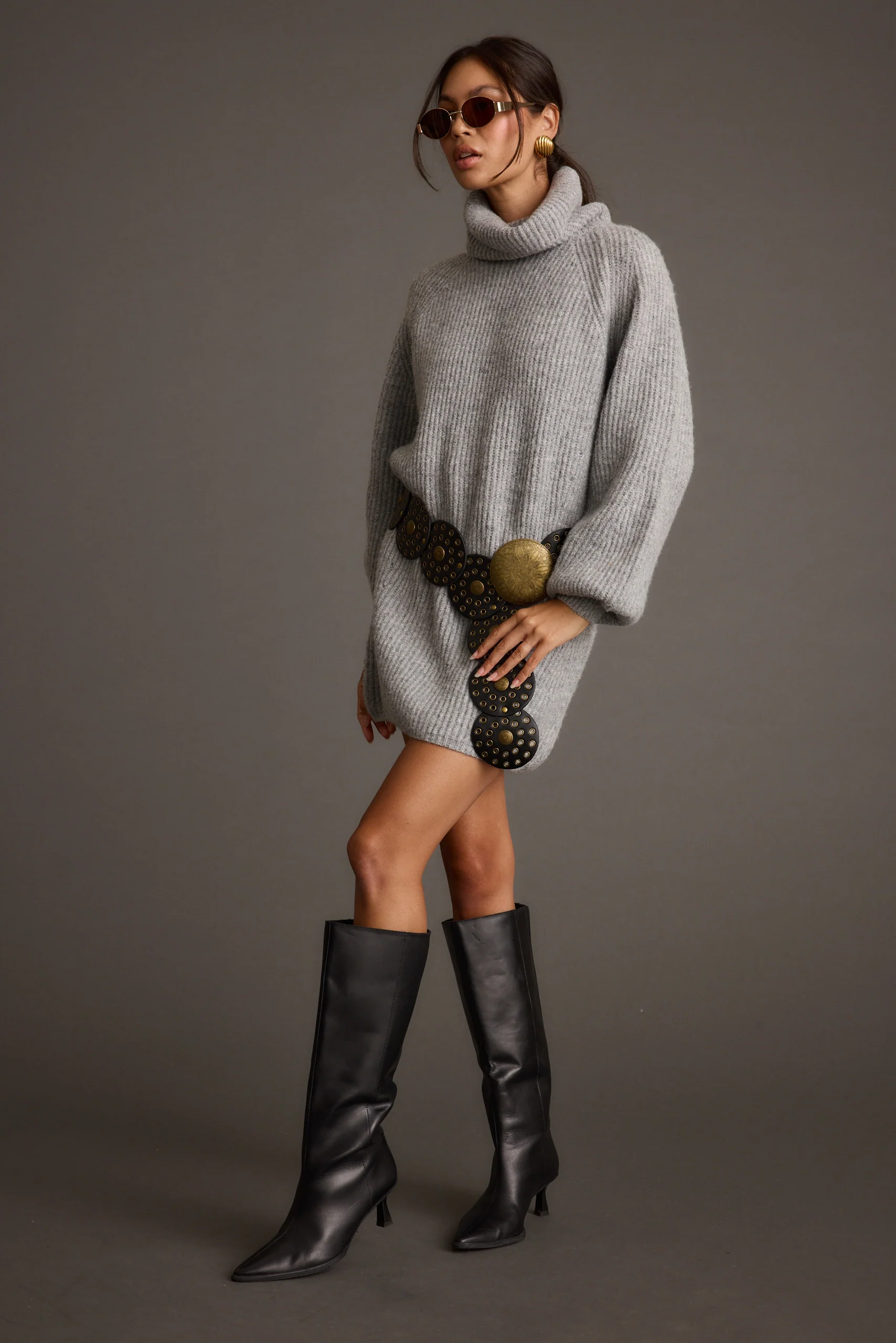 Beau Heather Grey Turtleneck Sweater Mini Dress - Image 7