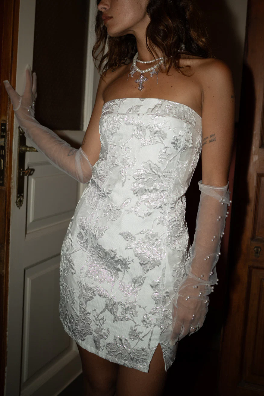 Bellini Silver Strapless Floral Mini Dress - Image 6