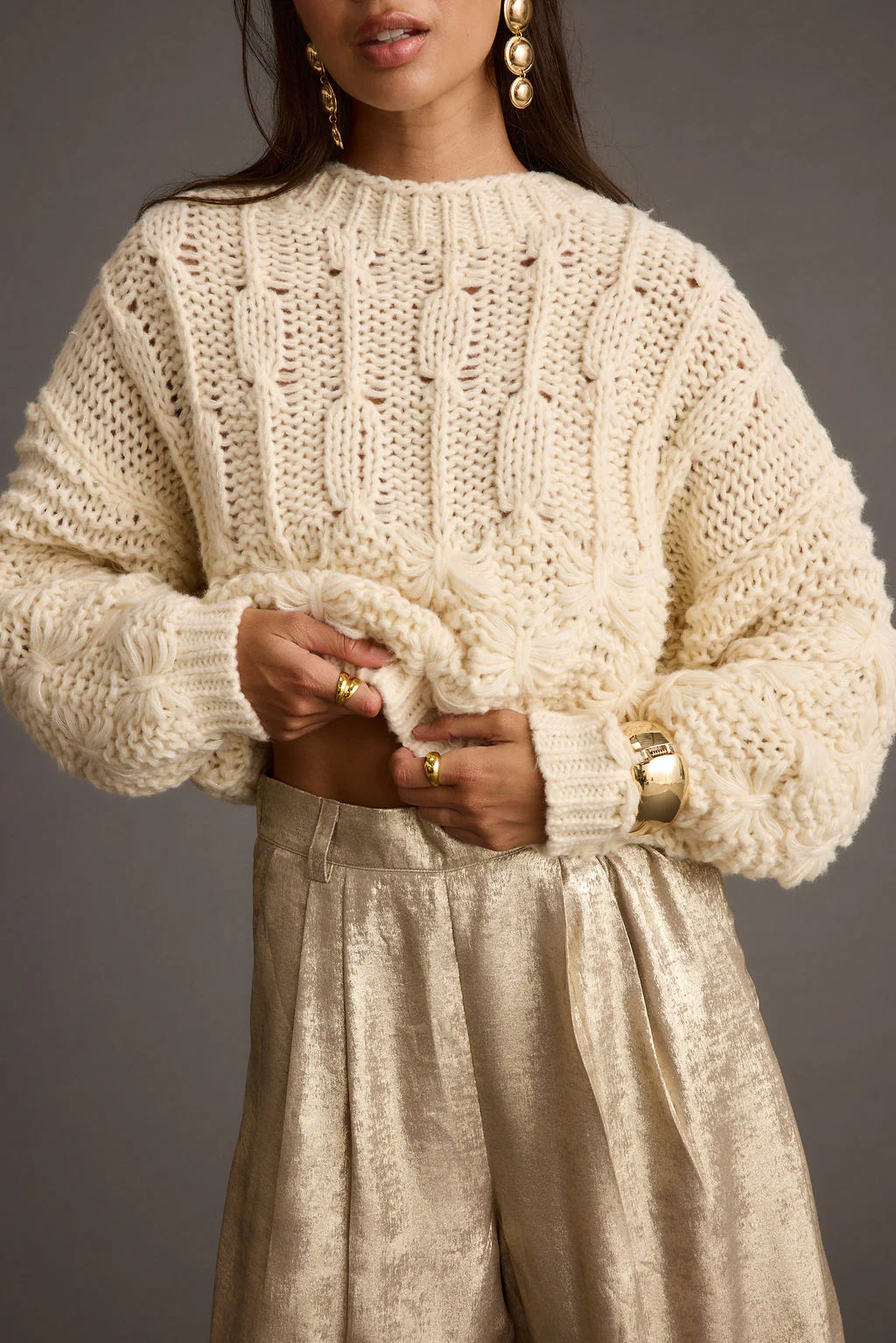 Bethany Cream Cable Knit Sweater - Image 3