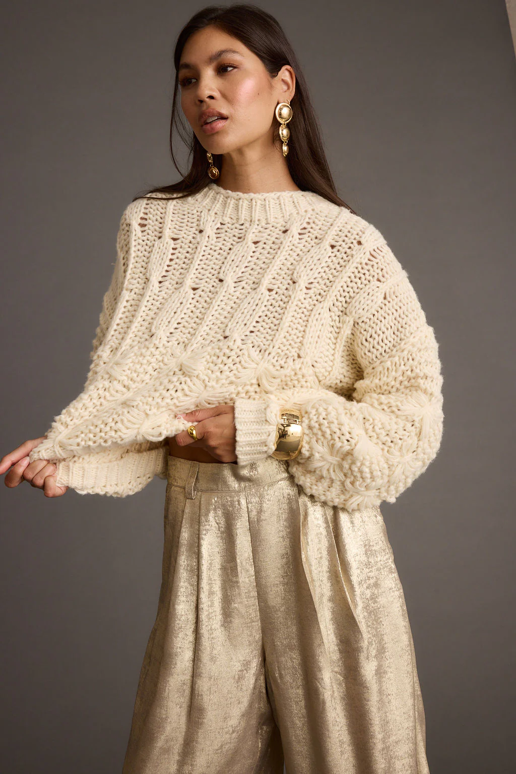 Bethany Cream Cable Knit Sweater - Image 6