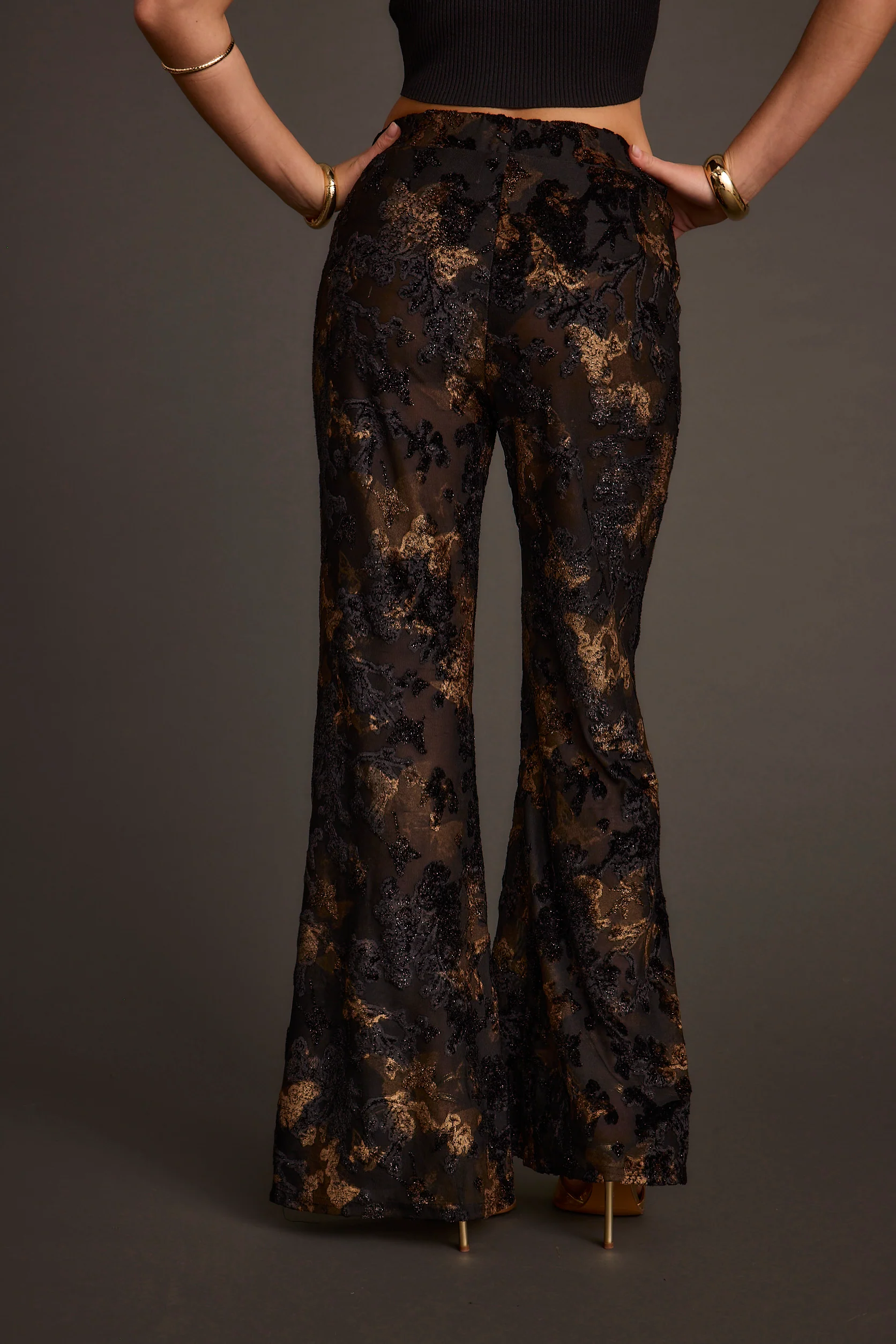 Blaise Black and Gold Mid Rise Flare Pants - Image 3