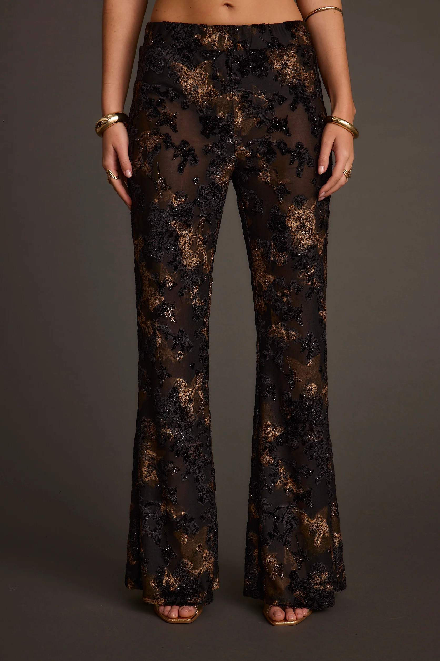 Blaise Black and Gold Mid Rise Flare Pants - Image 7