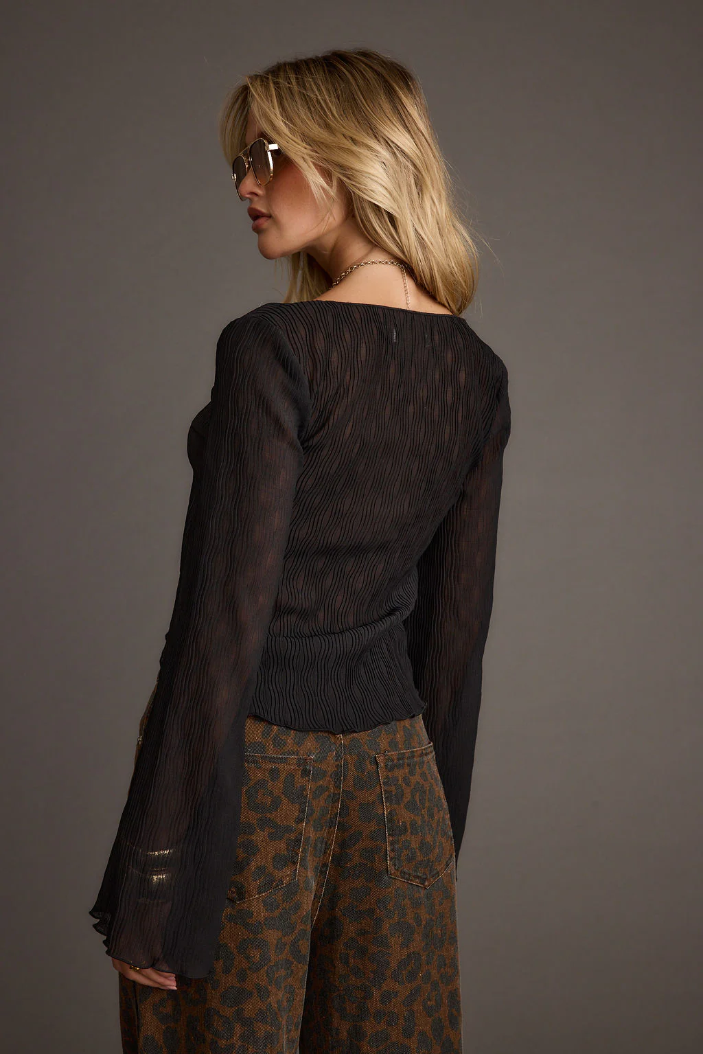 Boulevard Black Long Sleeve Tie Front Blouse - Image 2
