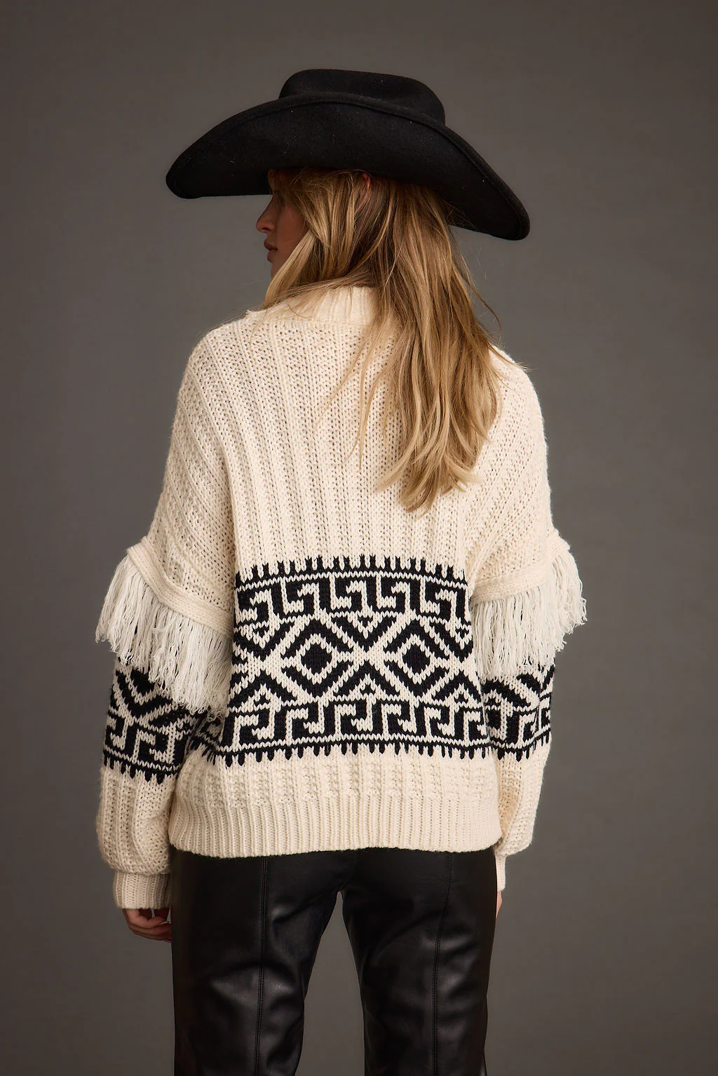 Bozeman Cream Printed Fringe Sweater - Image 3